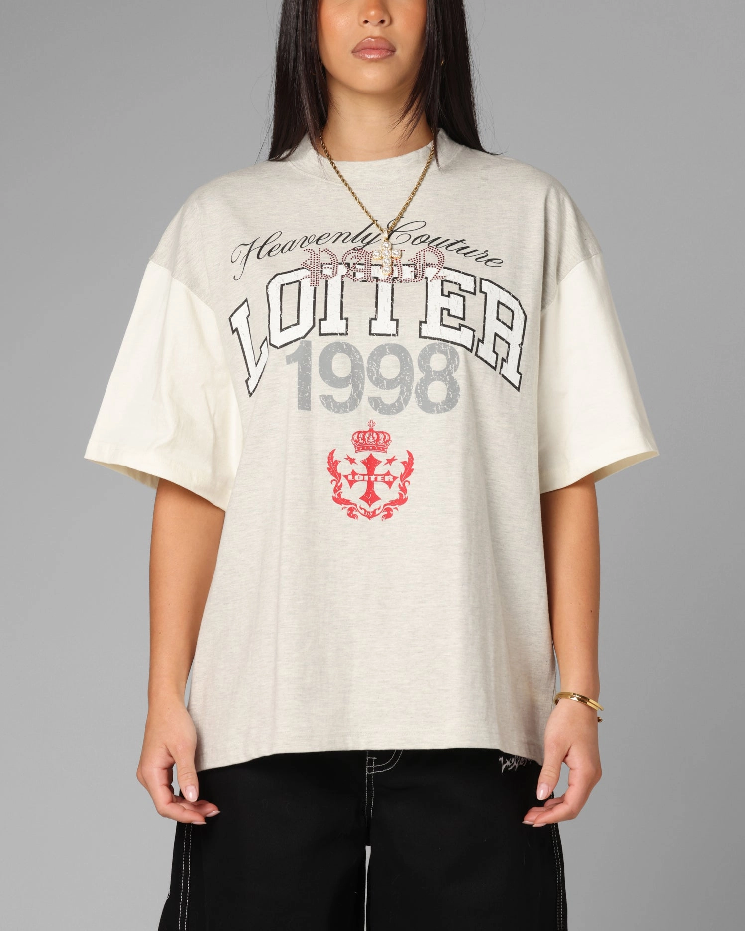 Textured Weave Pattern ConvertibleStyle Loiter Drop Out Vintage T-Shirt Grey/White