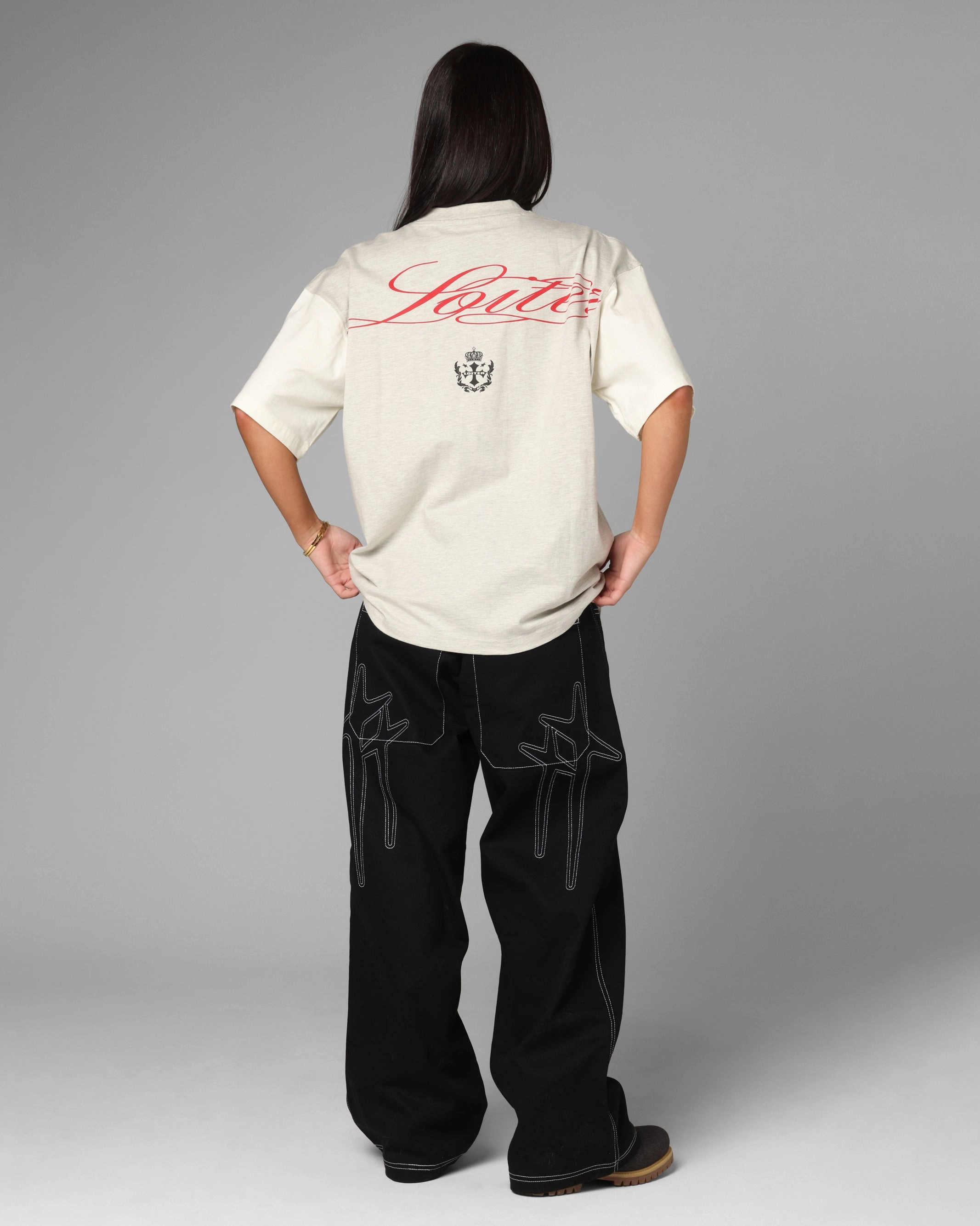 Recycled Polyester Material AntiStatic Material Loiter Drop Out Vintage T-Shirt Grey/White