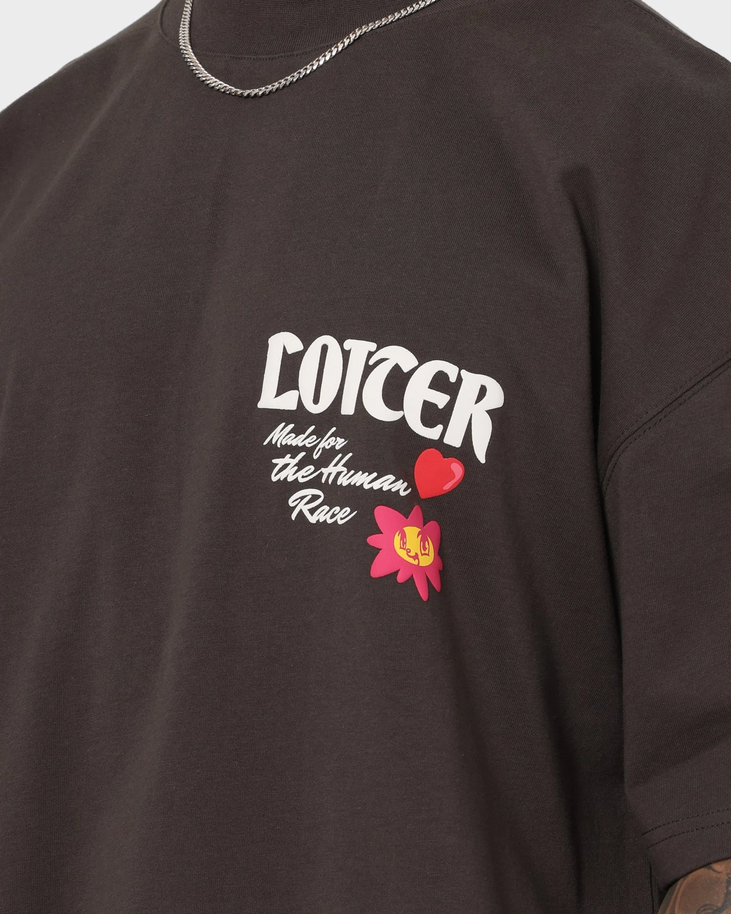 Sporty Cardigan Flatlock Seam Technique Loiter Euphoria T-Shirt Charcoal