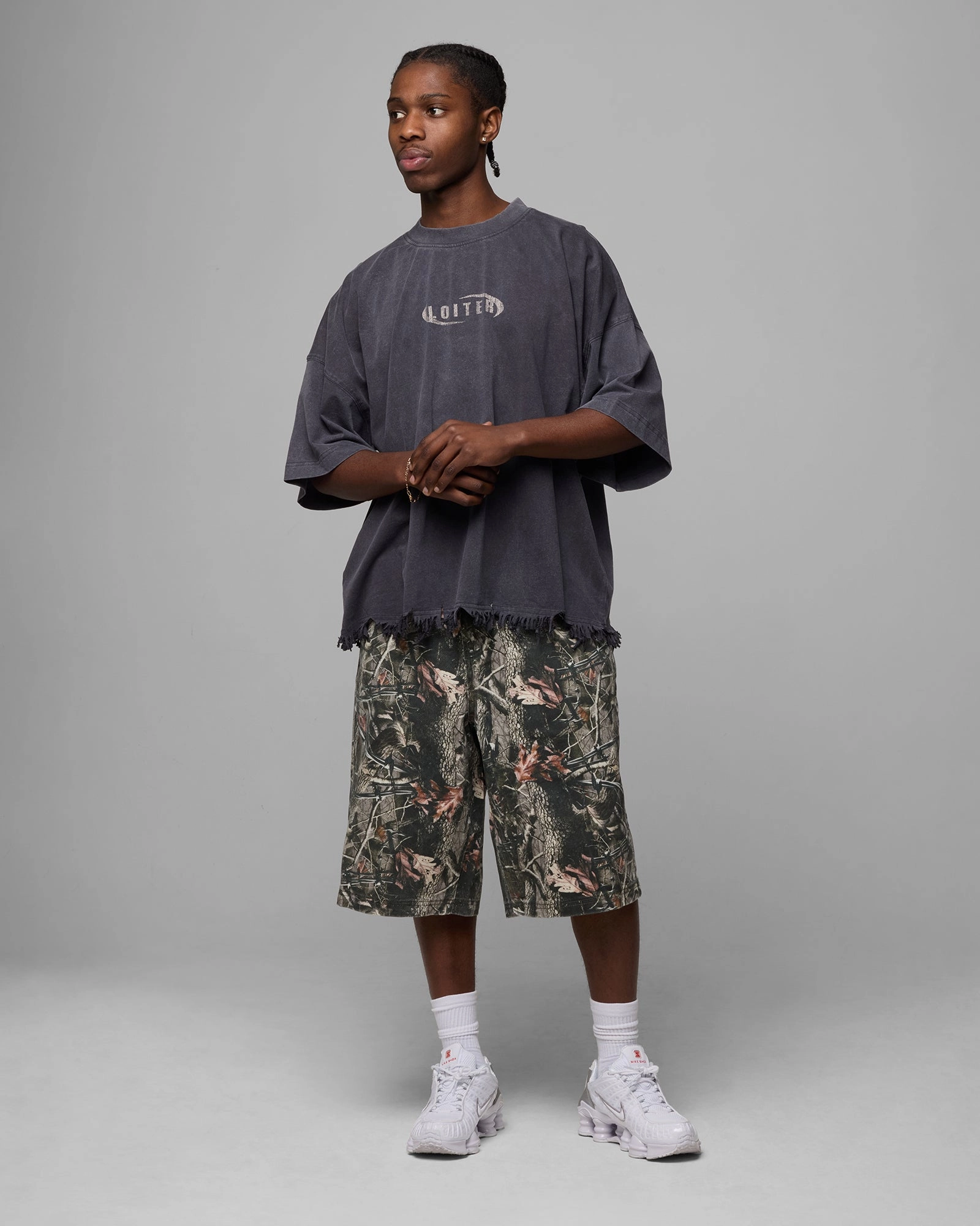 Loiter Excalibur Distressed T-Shirt Washed Black Fashionable Shirt RollUpCuff