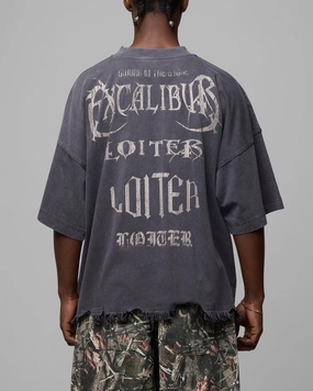 Loiter Excalibur Distressed T-Shirt Washed Black ShockAbsorbing Comfortable Wear