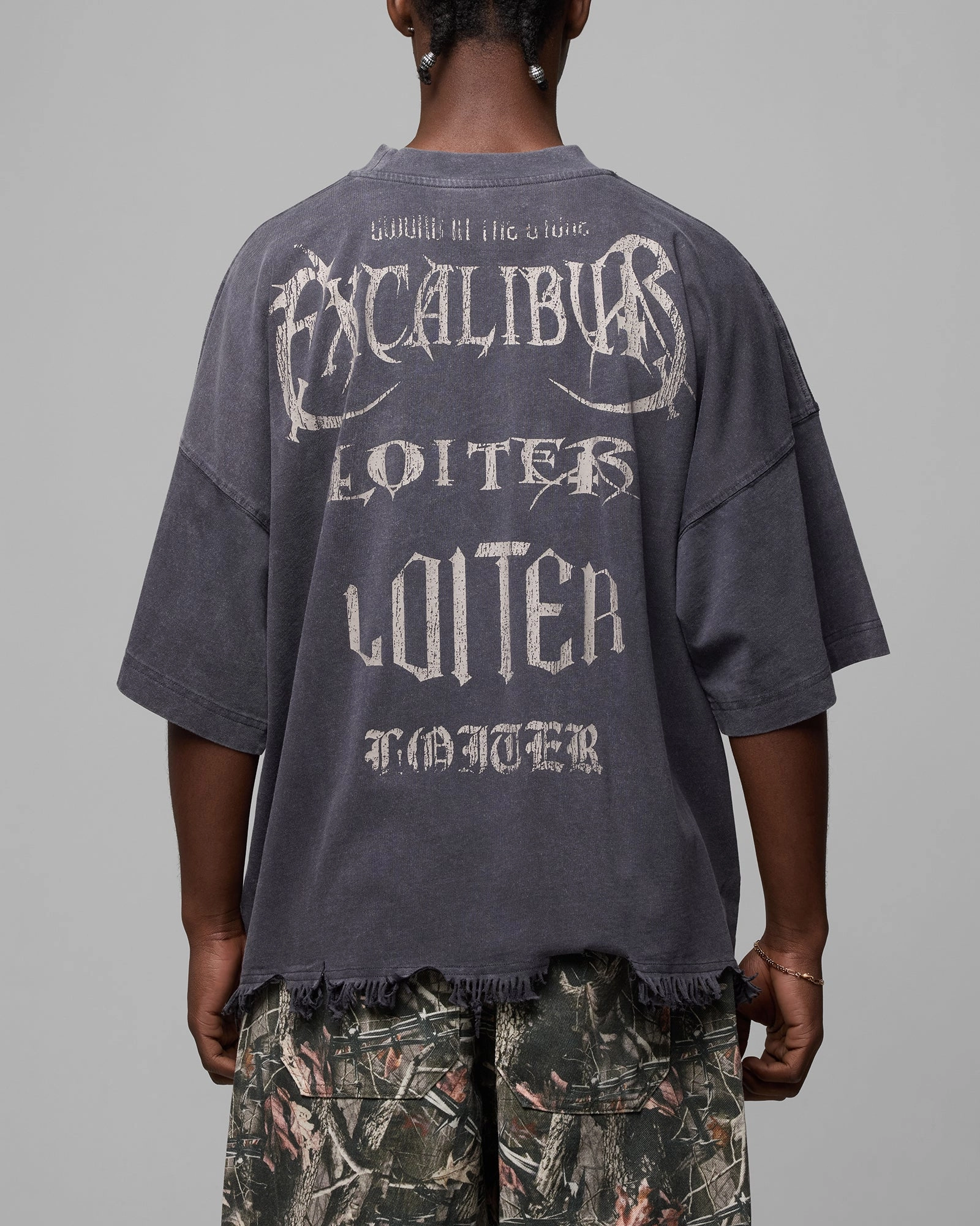 Loiter Excalibur Distressed T-Shirt Washed Black ShockAbsorbing Comfortable Wear