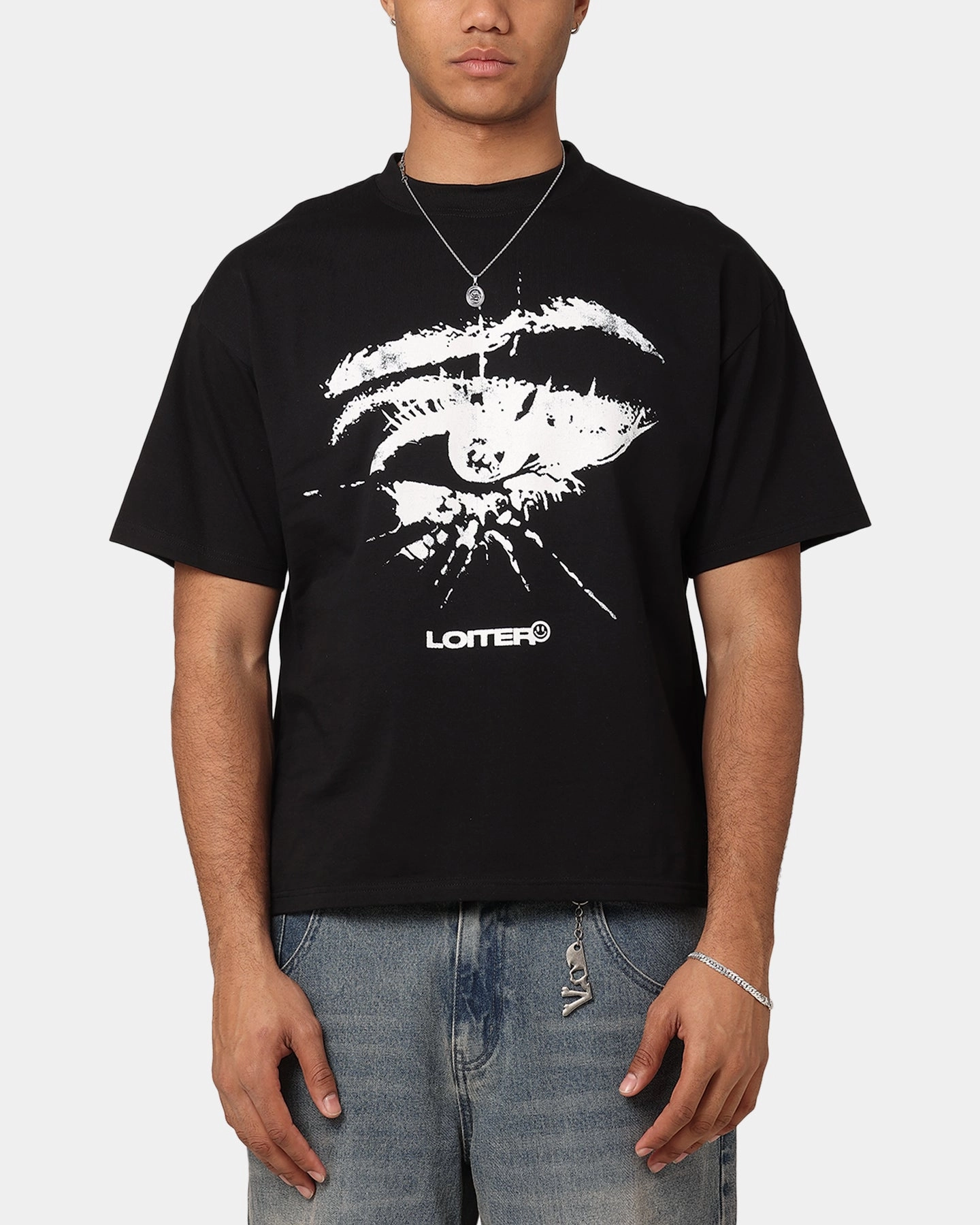 Loiter Eyes Can't Lie T-Shirt Black SweatAbsorbent Smooth Interior Lining
