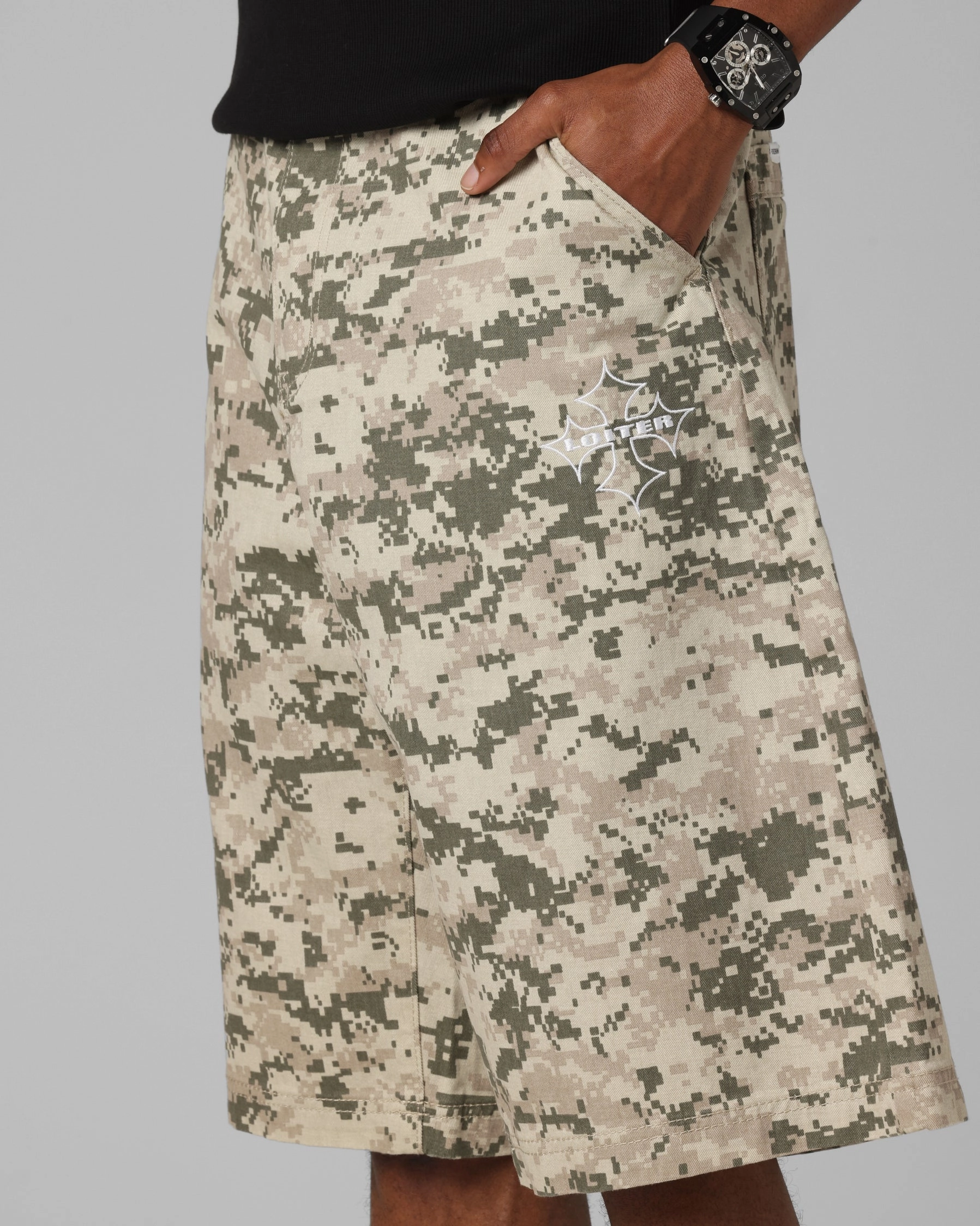 Active Design Breathable Stretch Wear Loiter F-16 Denim Jorts Digi Camo