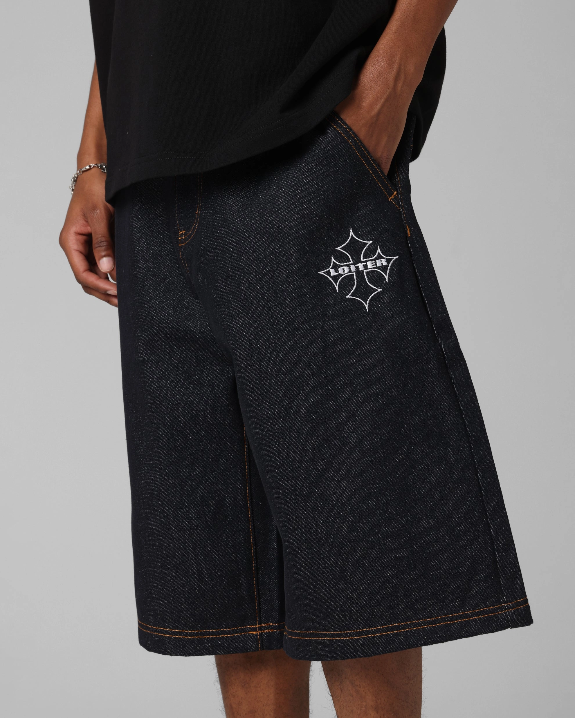 Anti Pilling Finish Flex Wear Loiter F-16 Denim Jorts Indigo