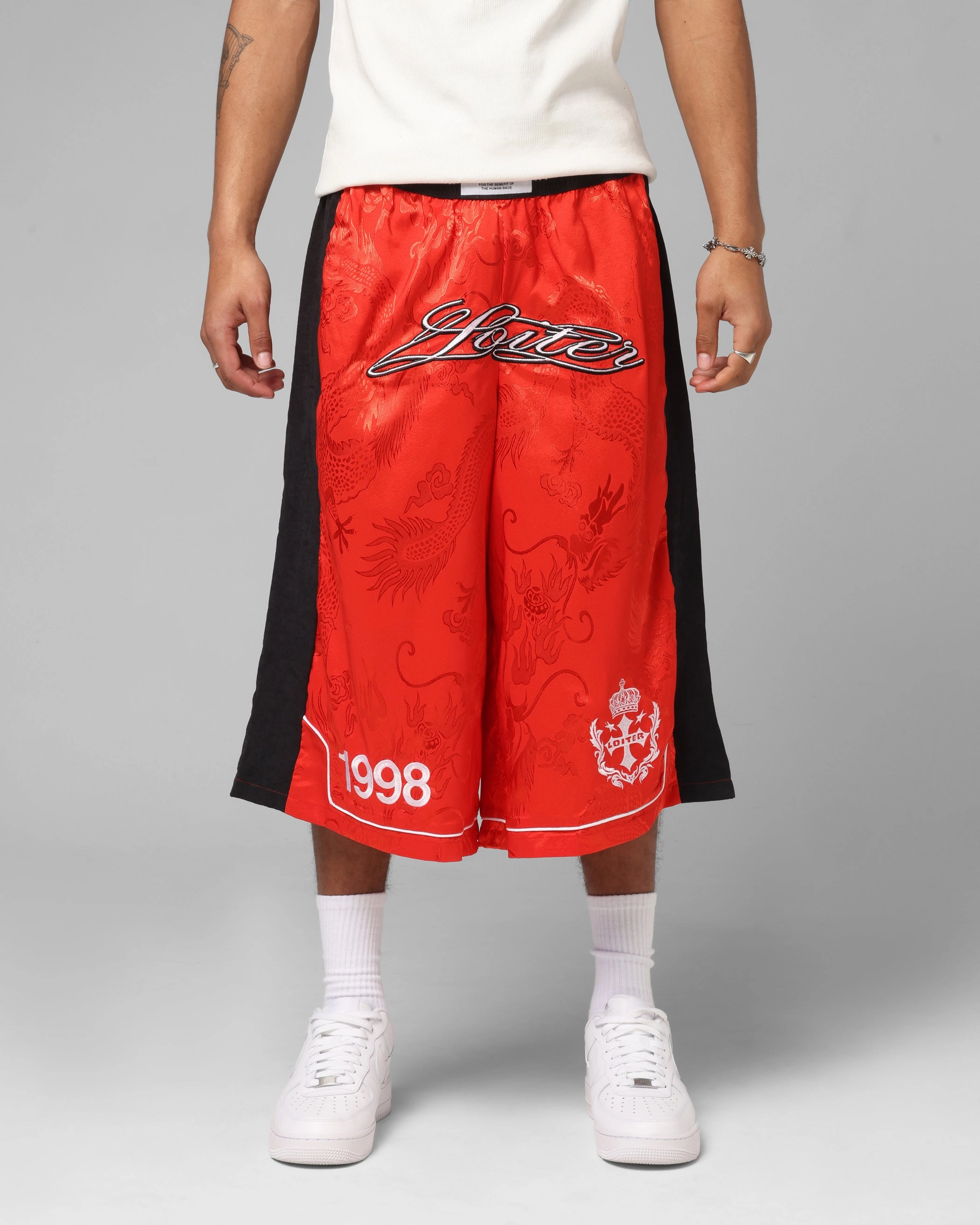 Breathable mesh design Street Active Loiter Fight Club 3 Quarter Shorts Red