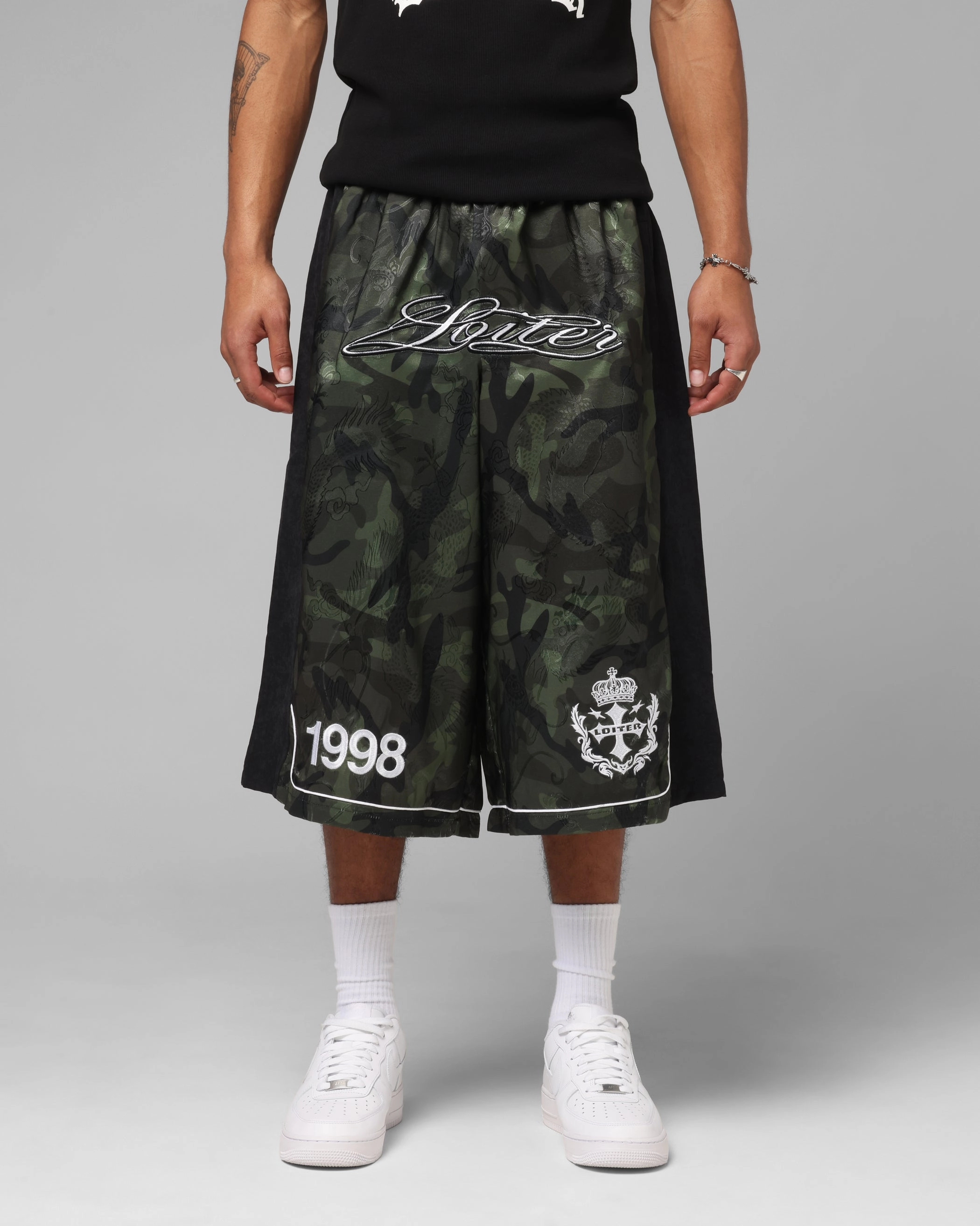 Lounge-friendly Soft Touch Loiter Fight Club 3 Quarter Shorts Woodland Camo