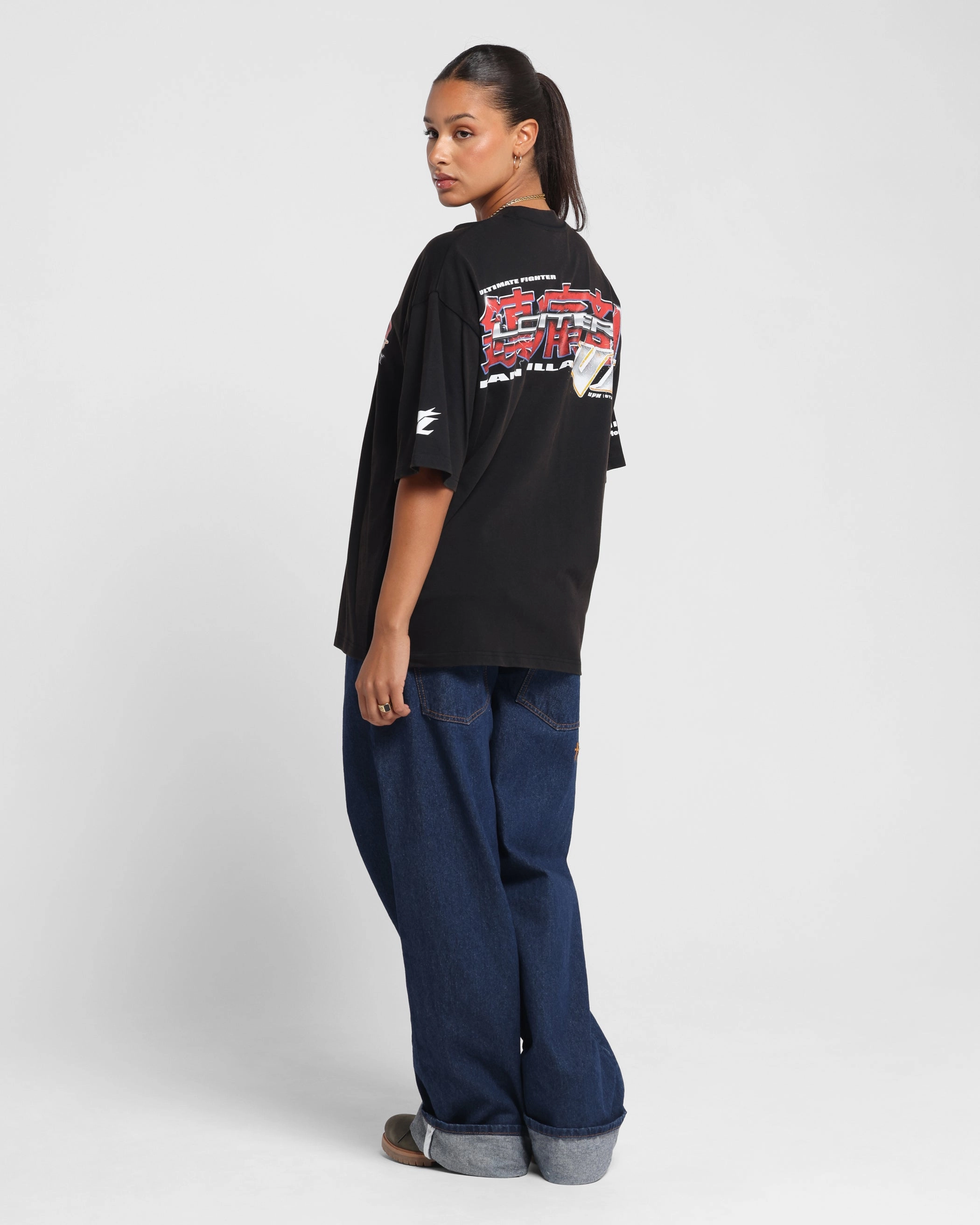 Loiter Fighter Vintage T-Shirt Vintage Black Easy to Wear Comfortable Style