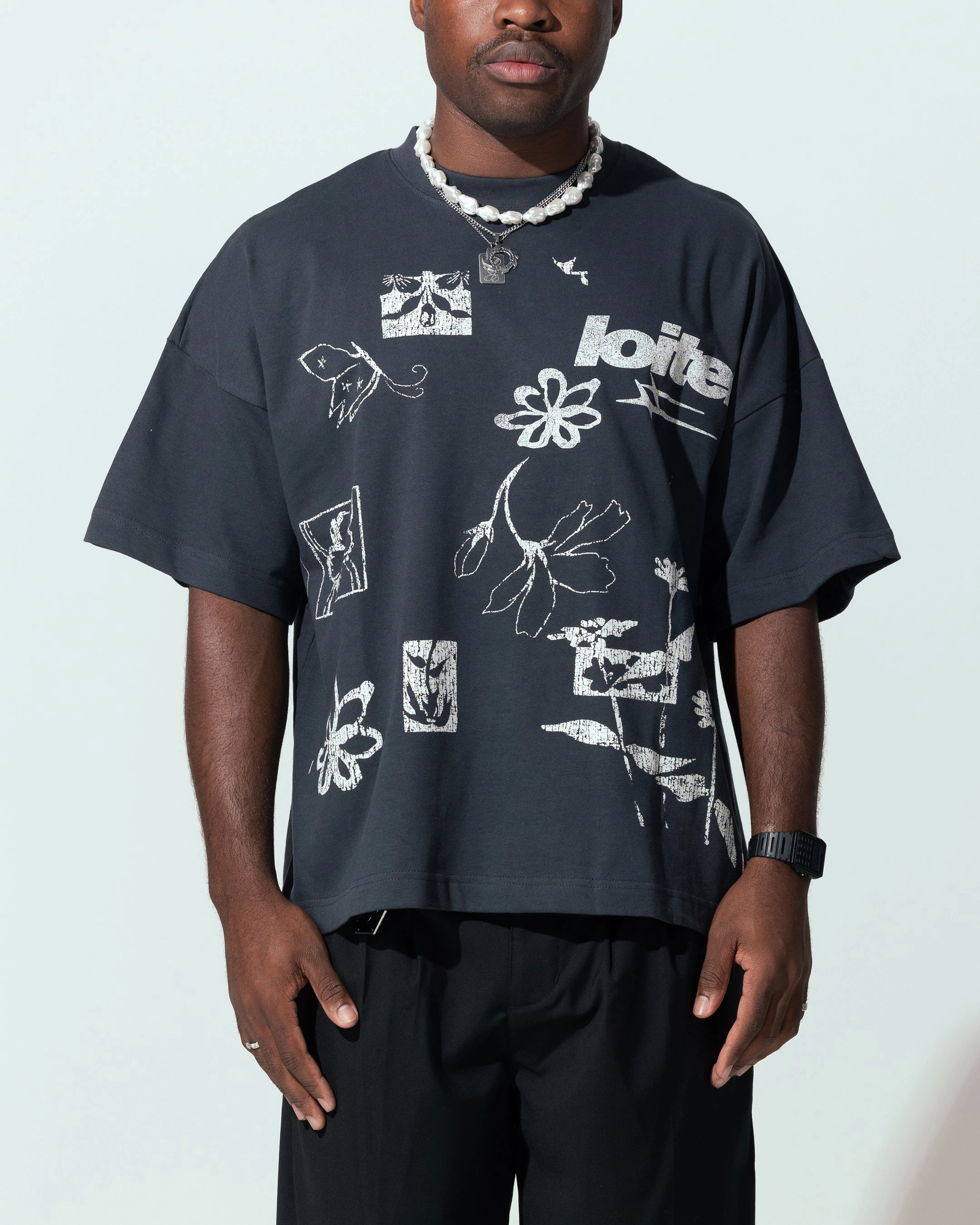 Loiter Flowerbed Box T-Shirt Charcoal Eco Friendly Blend