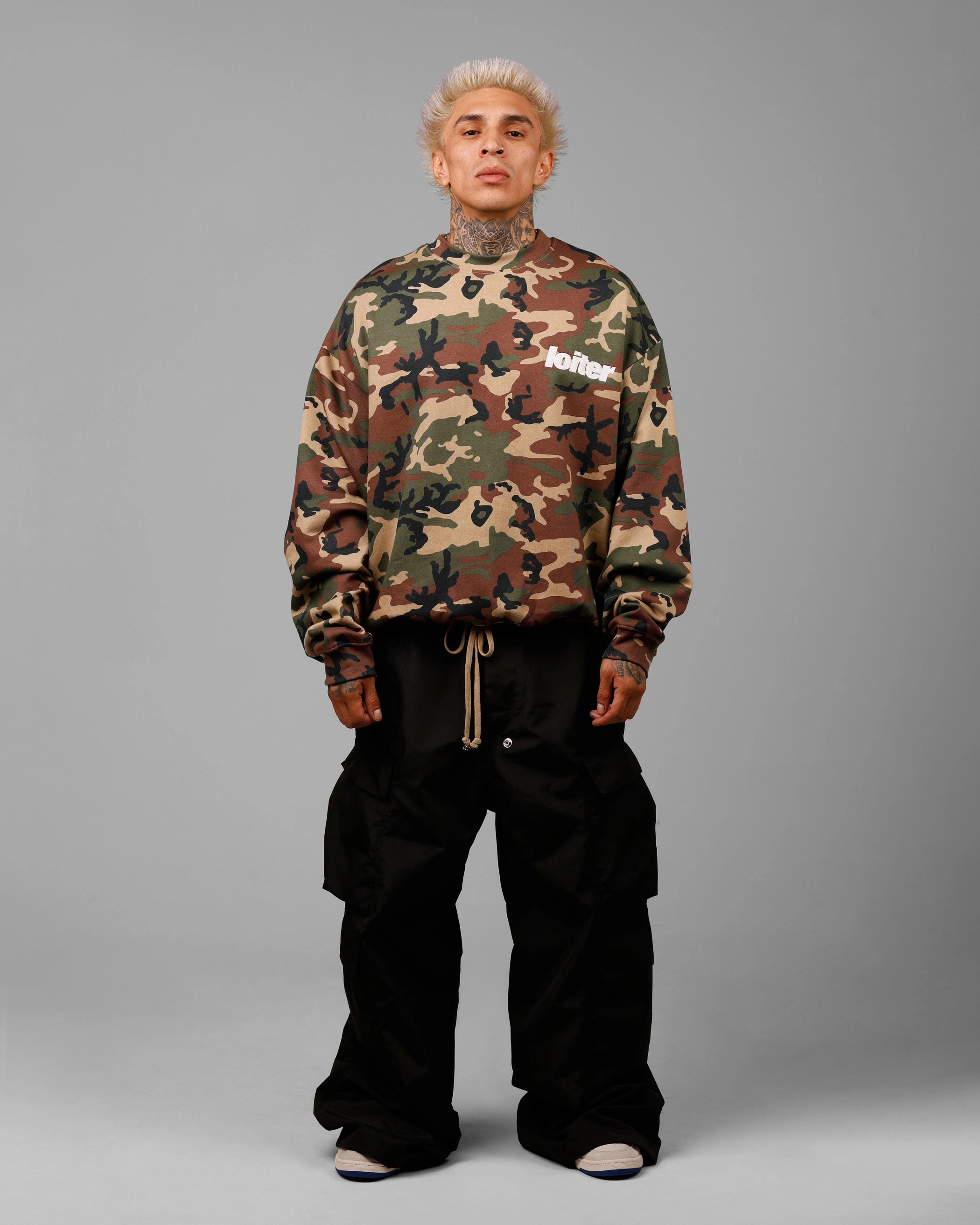Loiter Freeway Crewneck Woodland Camo BondedEdges LightweightWeave