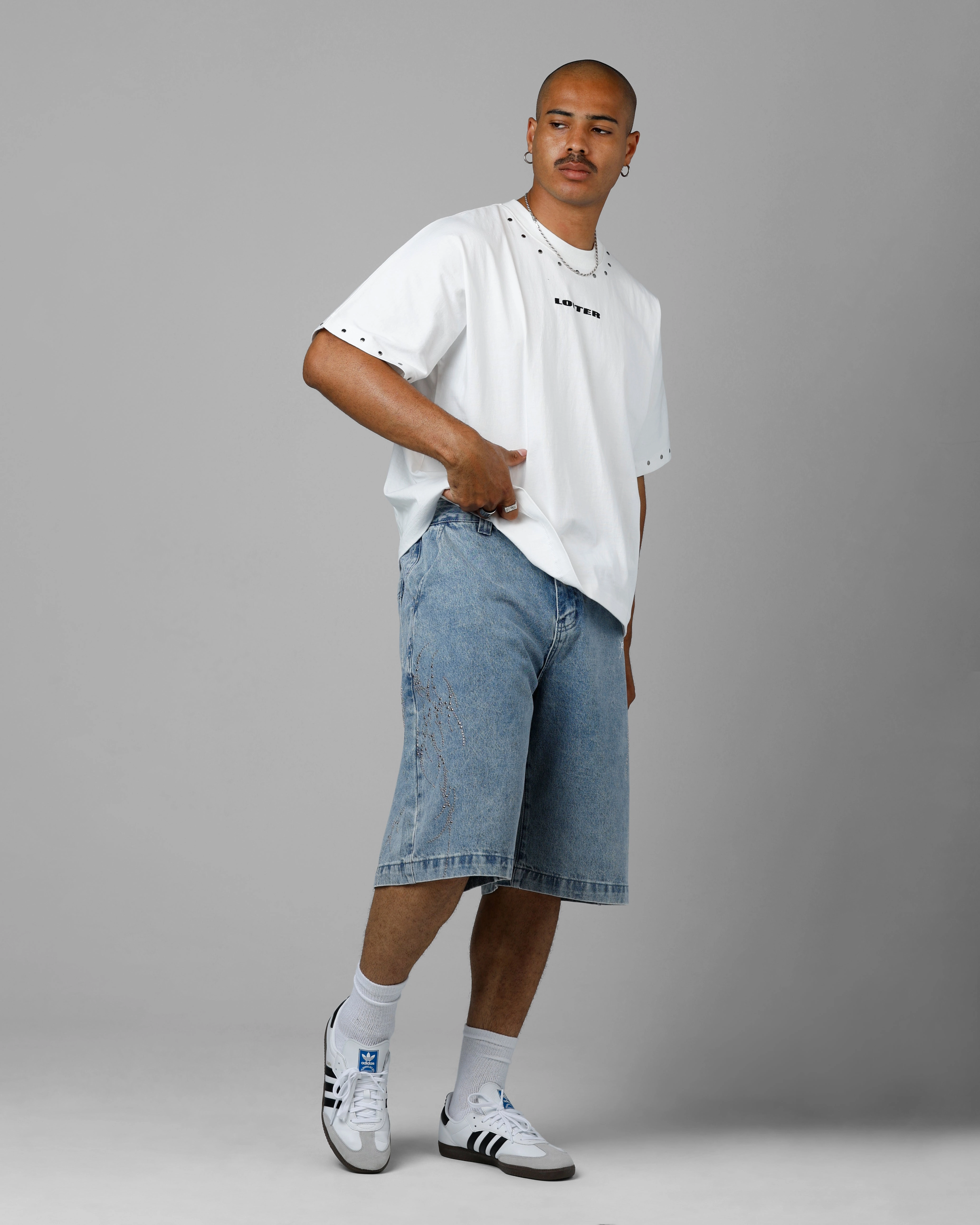 Indoor Comfort Loiter Goth Clique Jorts Blue Denim