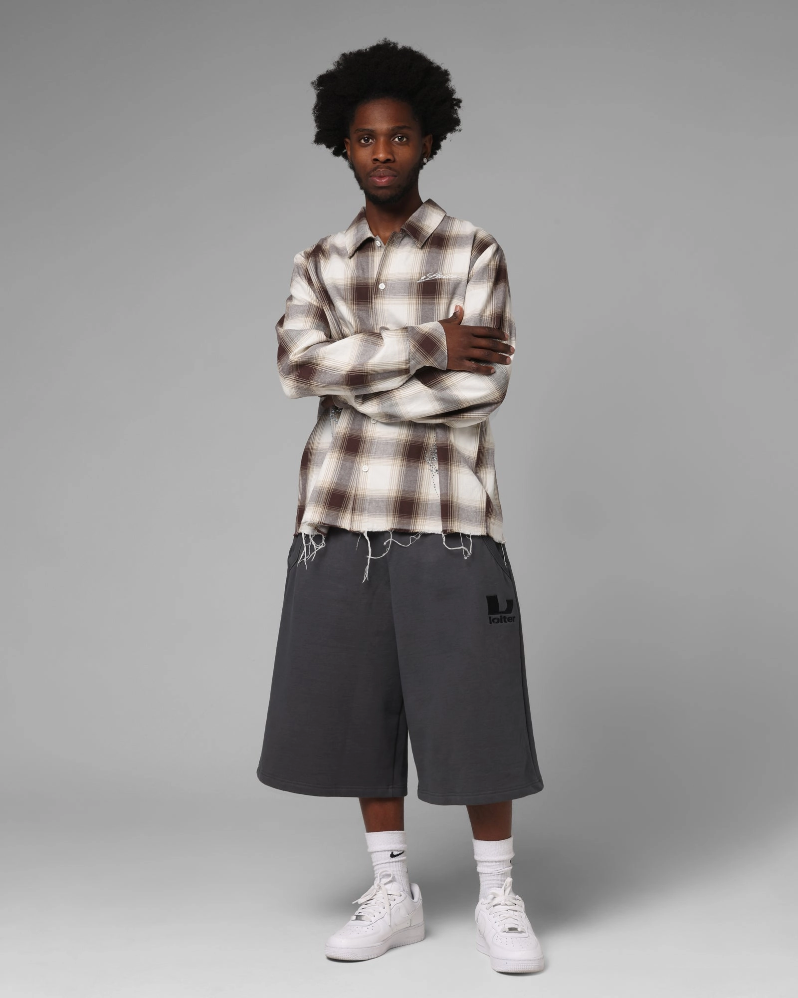 Comfort Cushion Neckline Durable Hem Stitching Loiter Heaven Distressed Flannel Button Up Shirt Brown/Beige