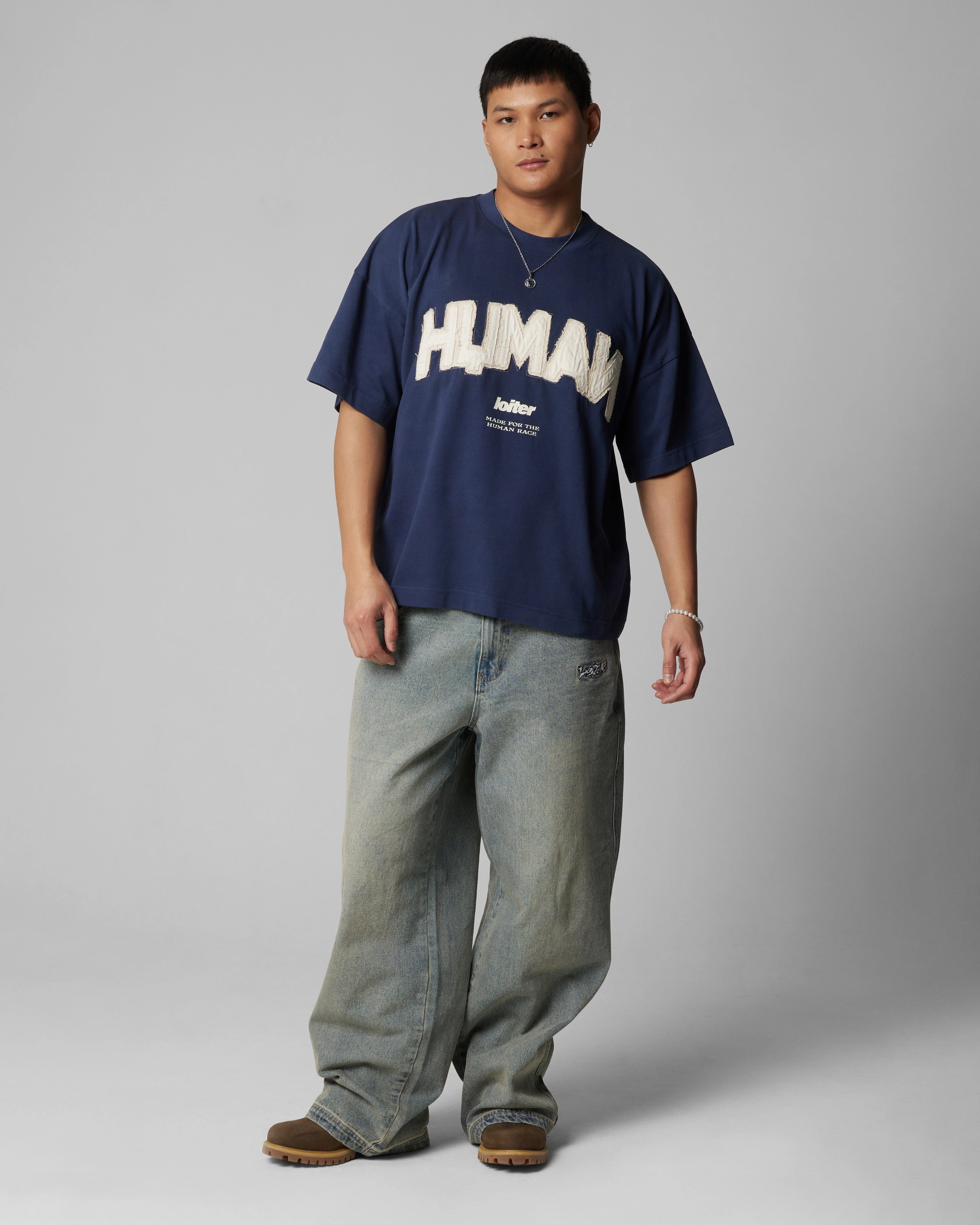 Neutral Tone Palette Loiter Human Box T-Shirt Blue