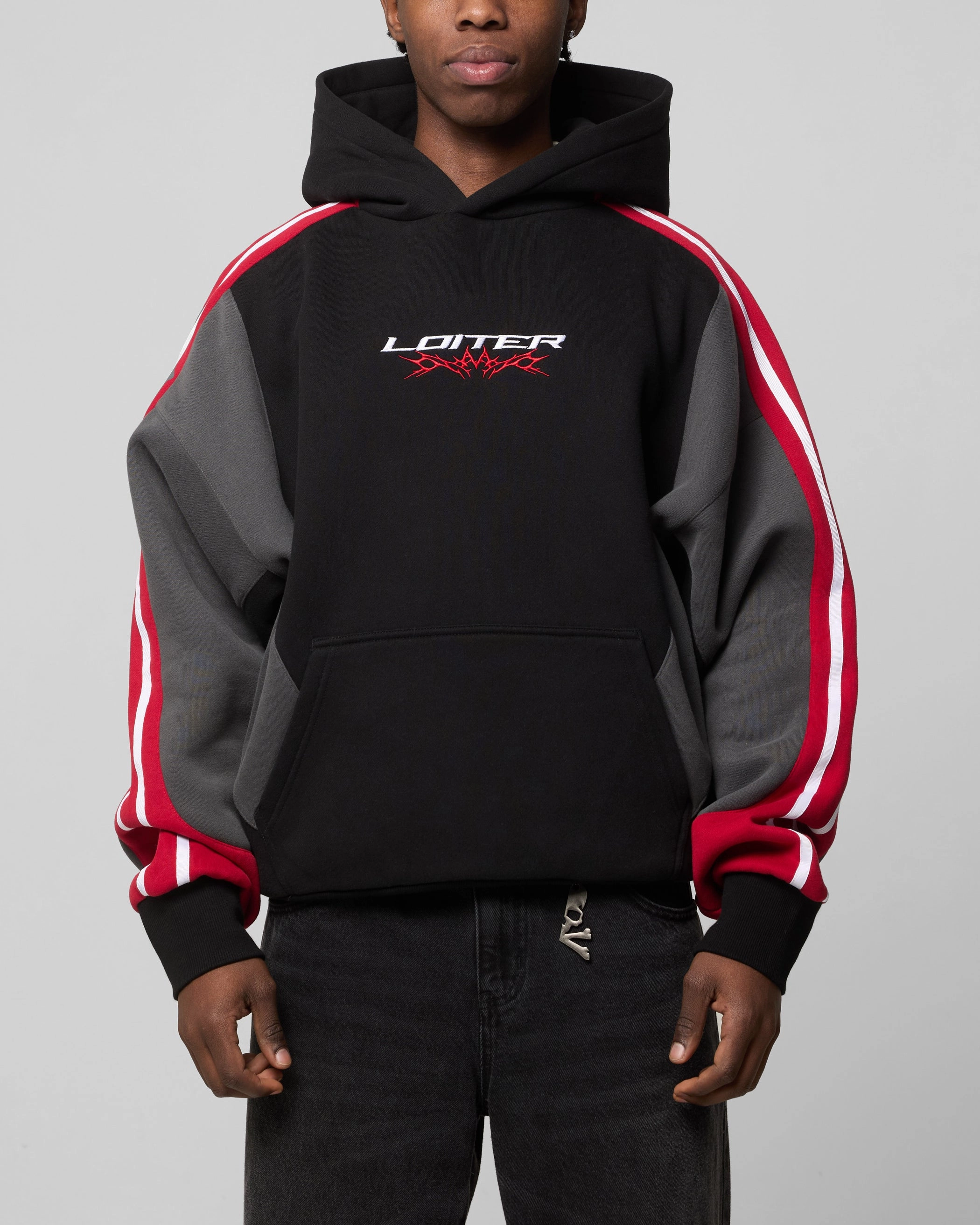 Loiter Hunter Patchwork Hoodie Black/Red Bold Design