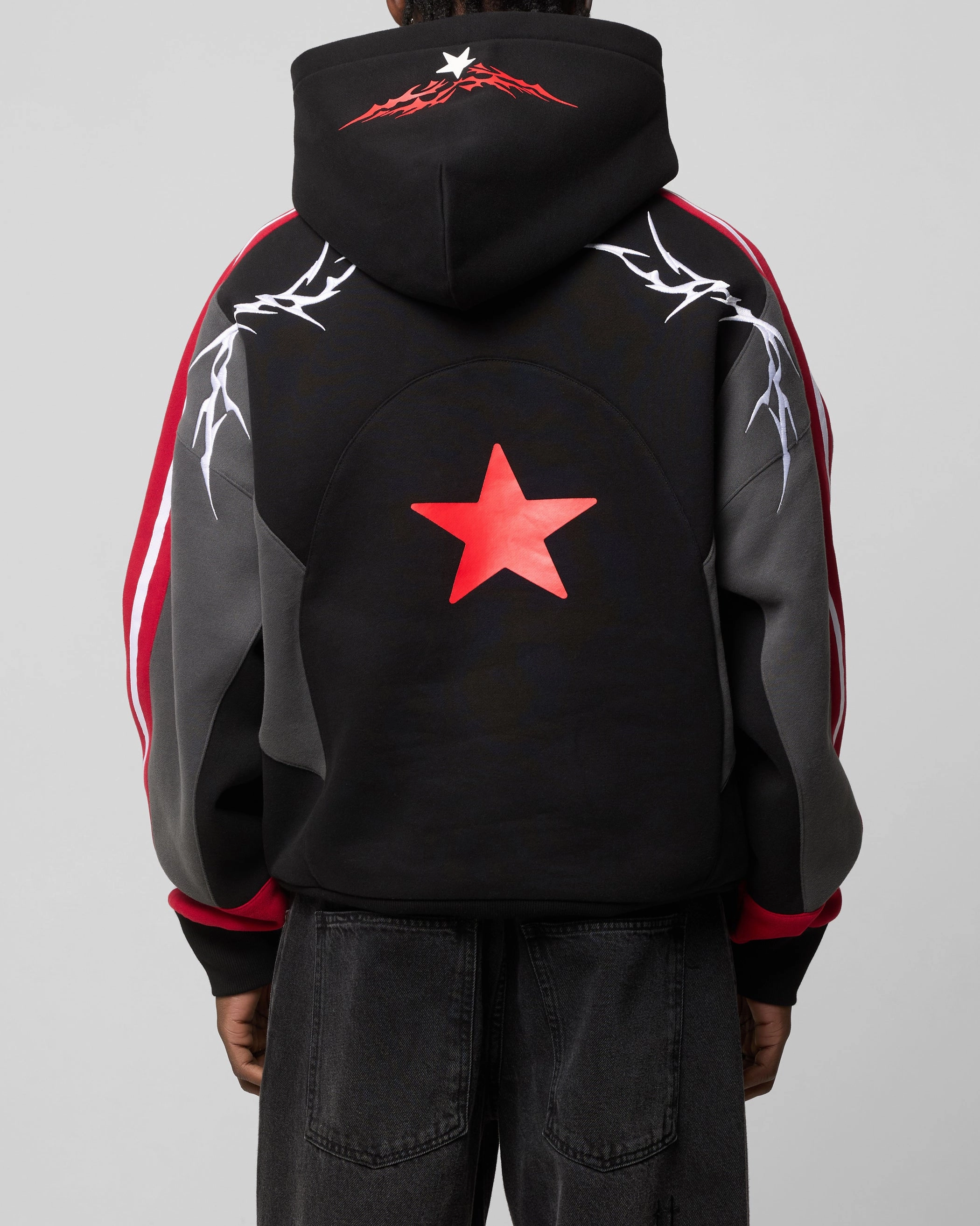 Adjustable Cuff System Loiter Hunter Patchwork Hoodie Black/Red