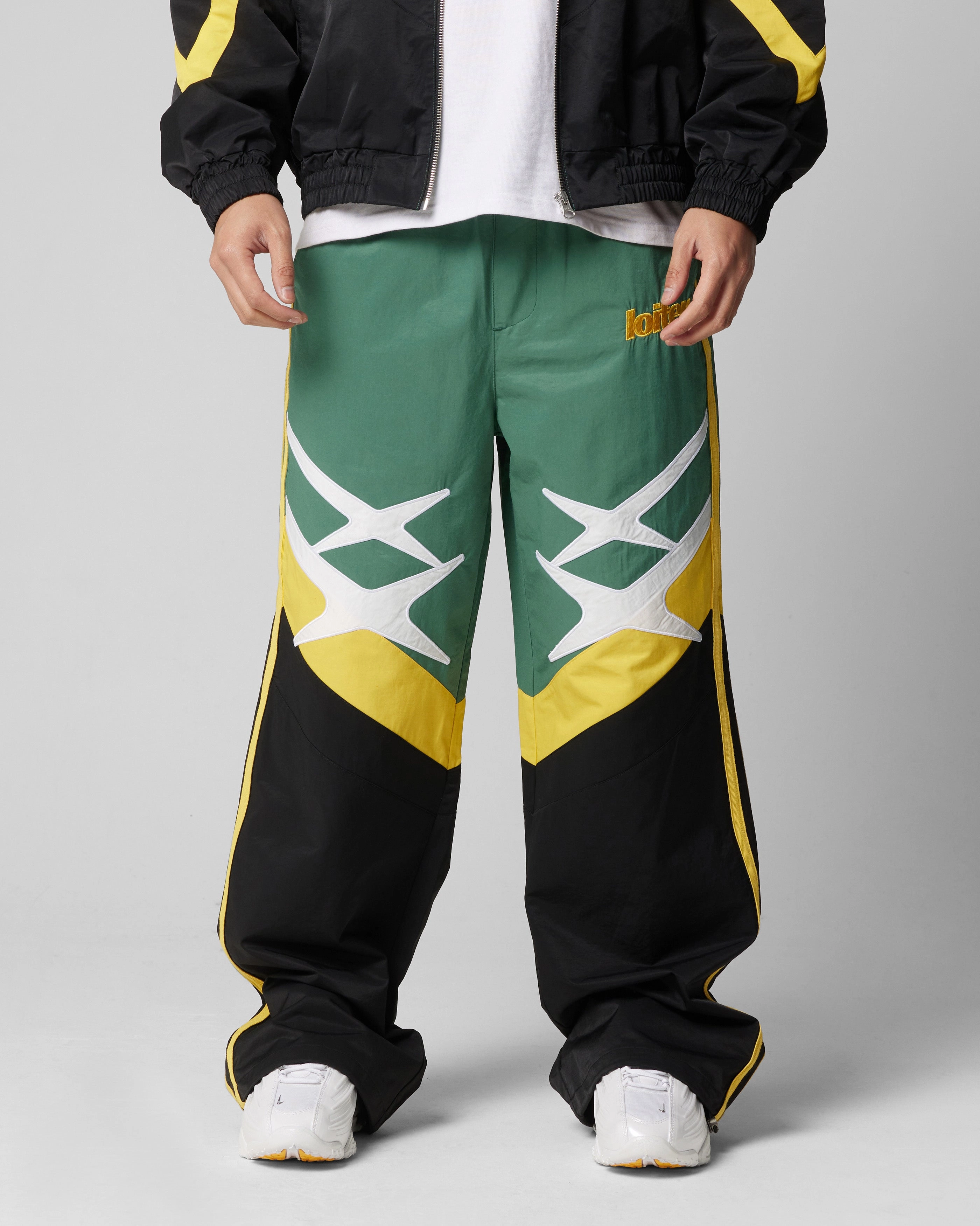 Sporty Style Performance Stretch Loiter Hybrid Trackpants Green/Yellow