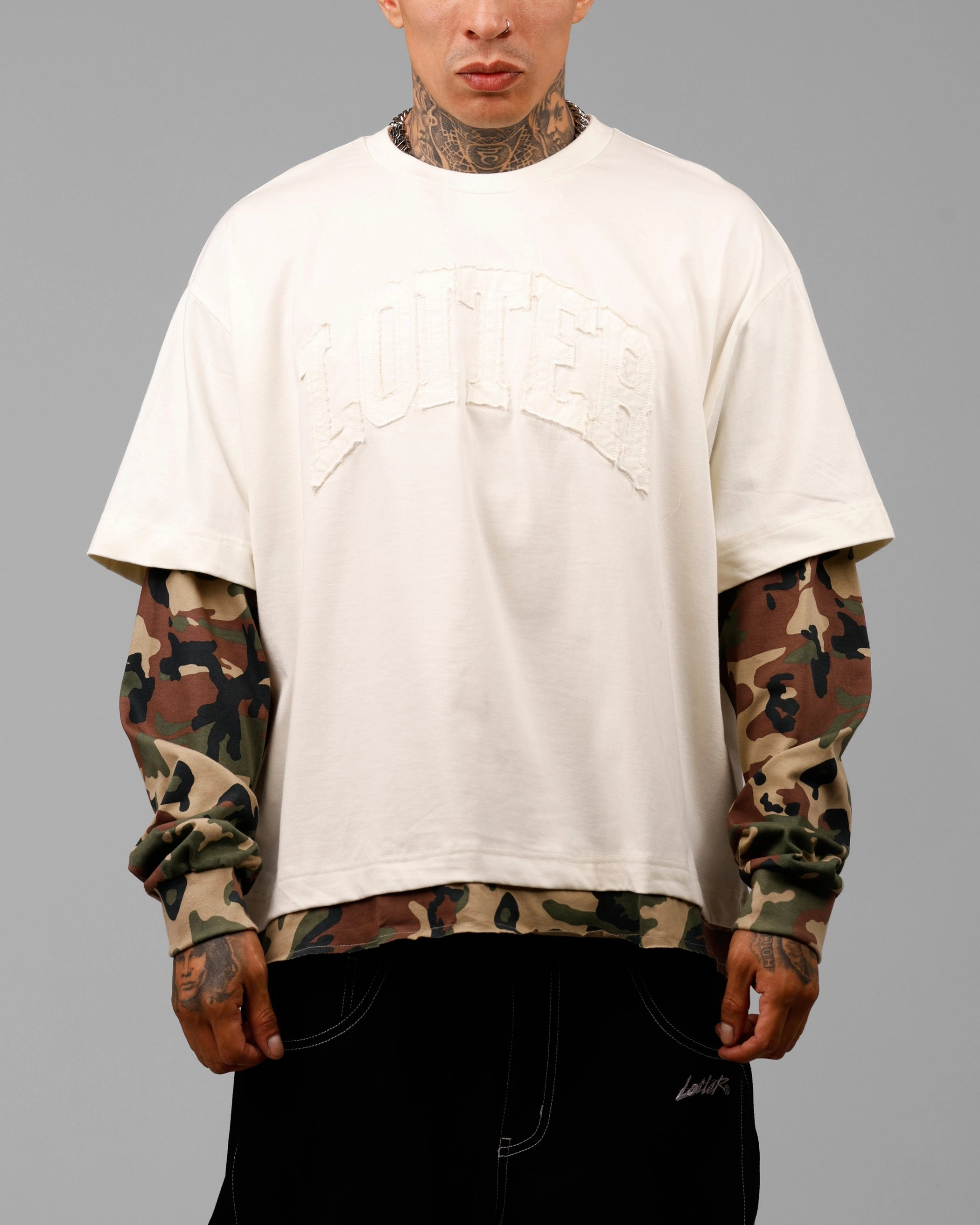 Light Reflective Printing WrinkleFree Structure Loiter Impact Long Sleeve T-Shirt Washed White/Camo