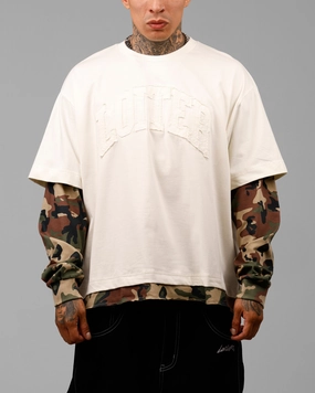 Light Reflective Printing WrinkleFree Structure Loiter Impact Long Sleeve T-Shirt Washed White/Camo