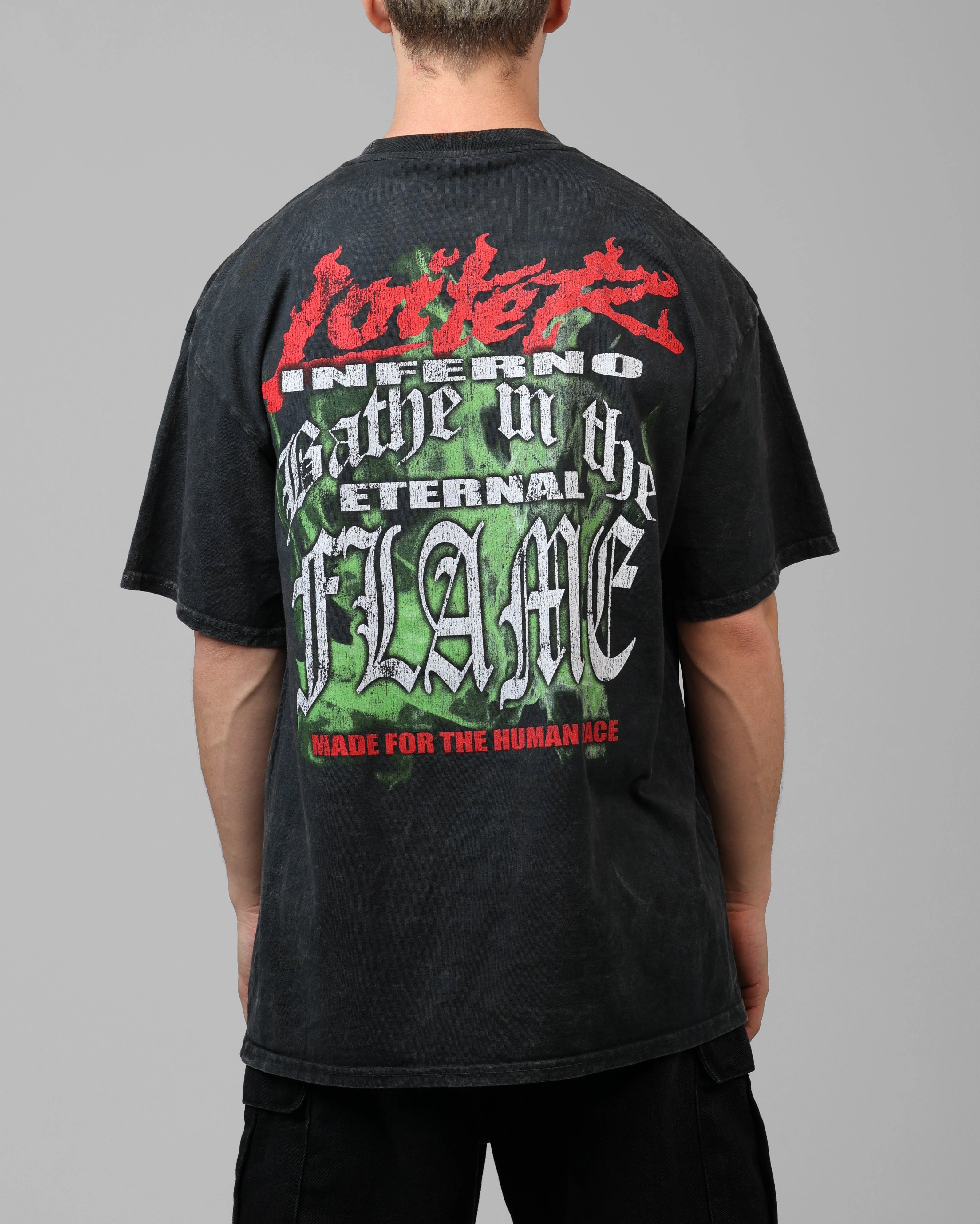 WrinkleFree Weave Placket Detailing Loiter Inferno Drop T-Shirt Black Acidwash