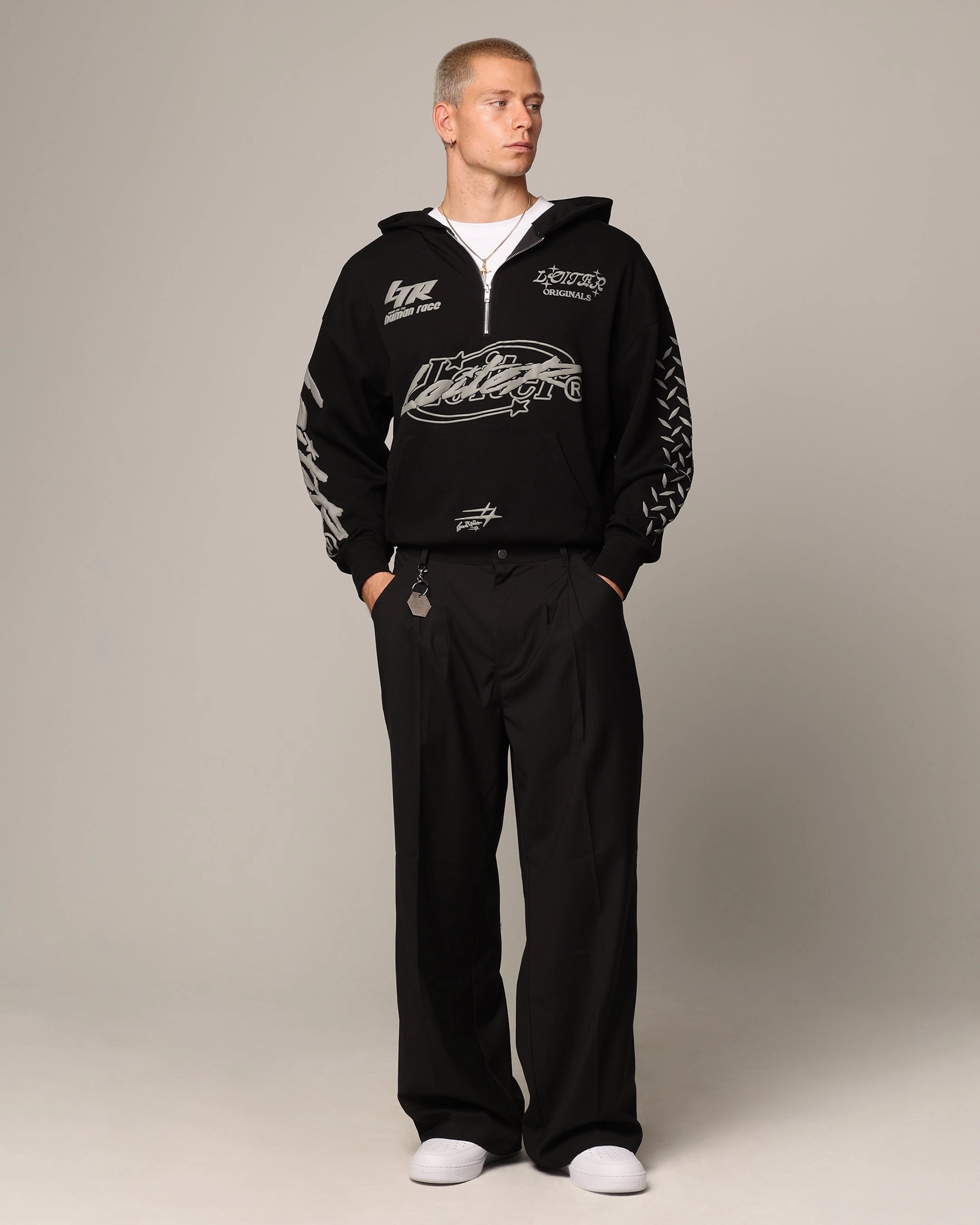 Relaxed Sweatshirt High Neckline Structure Loiter Instinct Hoodie Black