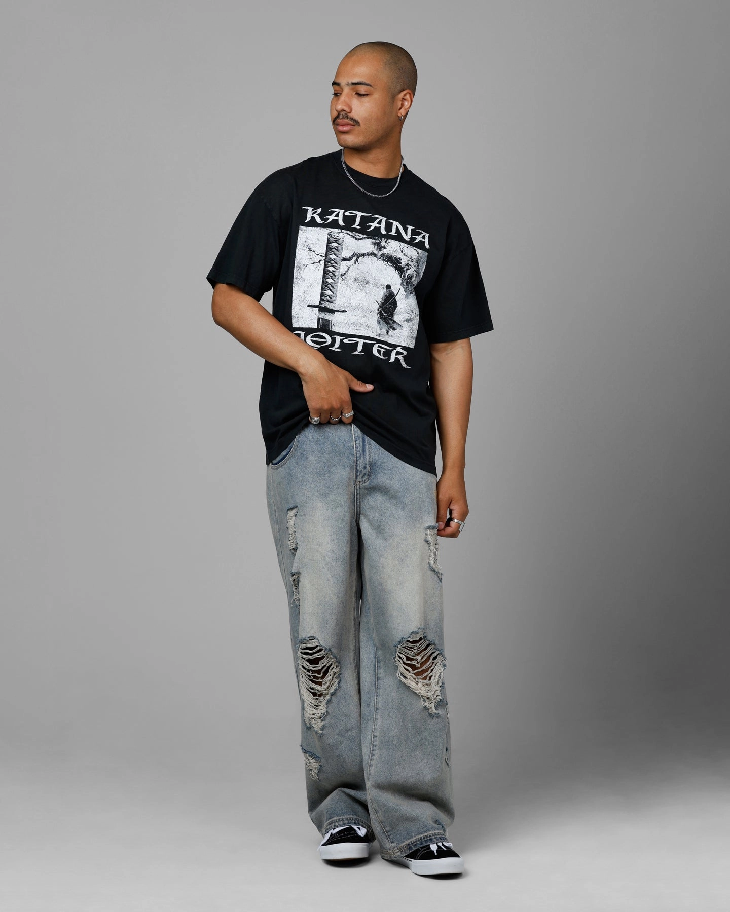 Loiter Katana Vintage T-Shirt Black Acidwash Moisture Control Lining
