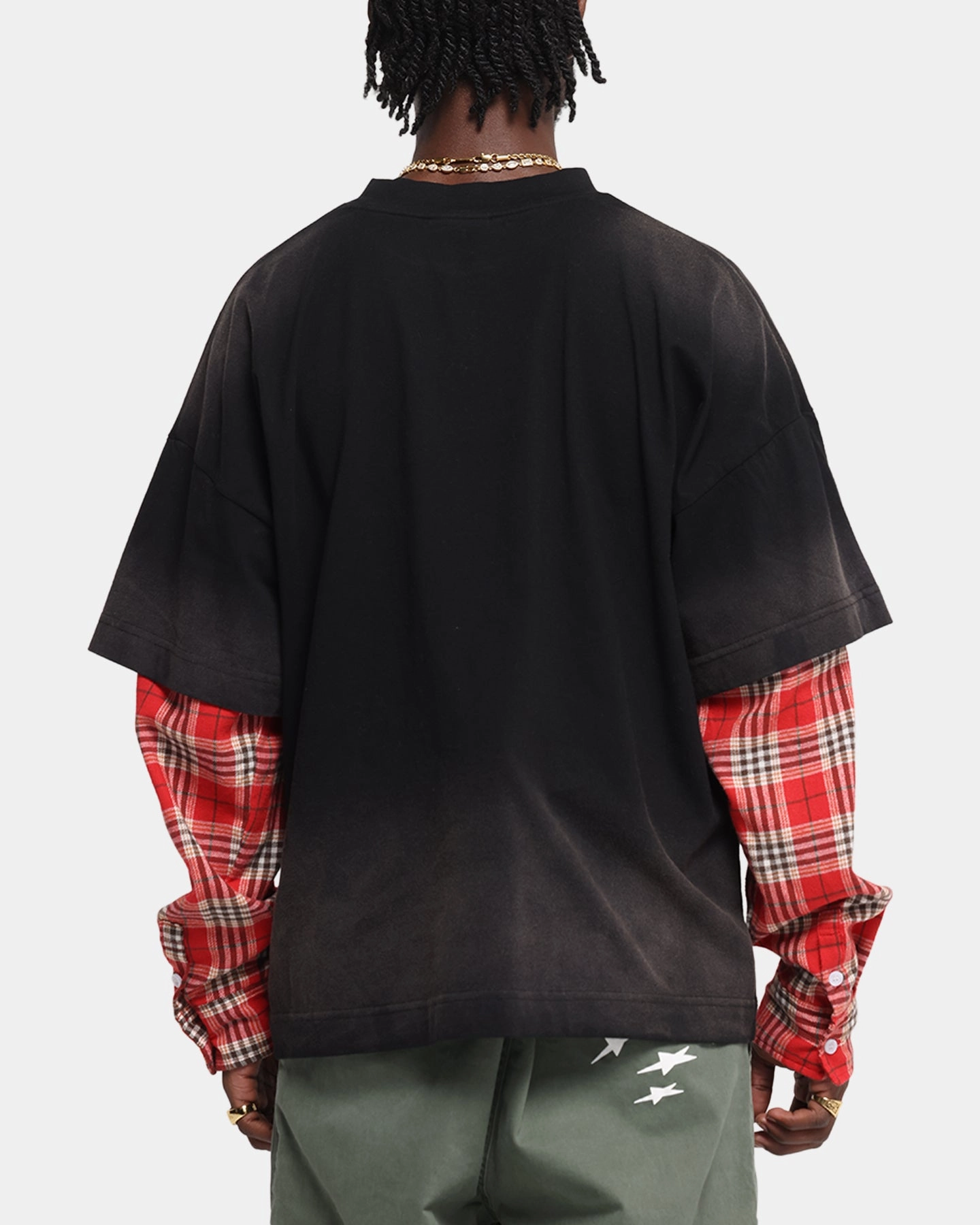 Loiter Layered Flannel T-Shirt Black/Red Simple Pullover Bound Seam Finish