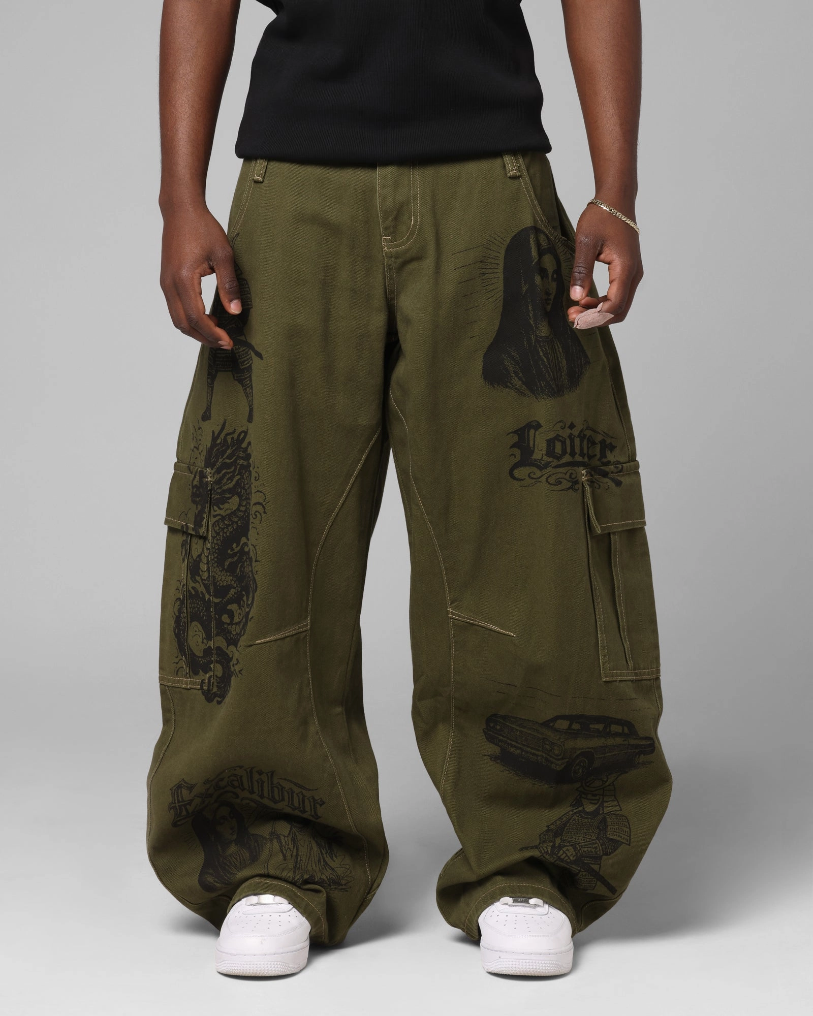 EcoFriendlyBlend Fitted Design Loiter Layered Holy Fire Cargo Pants Khaki
