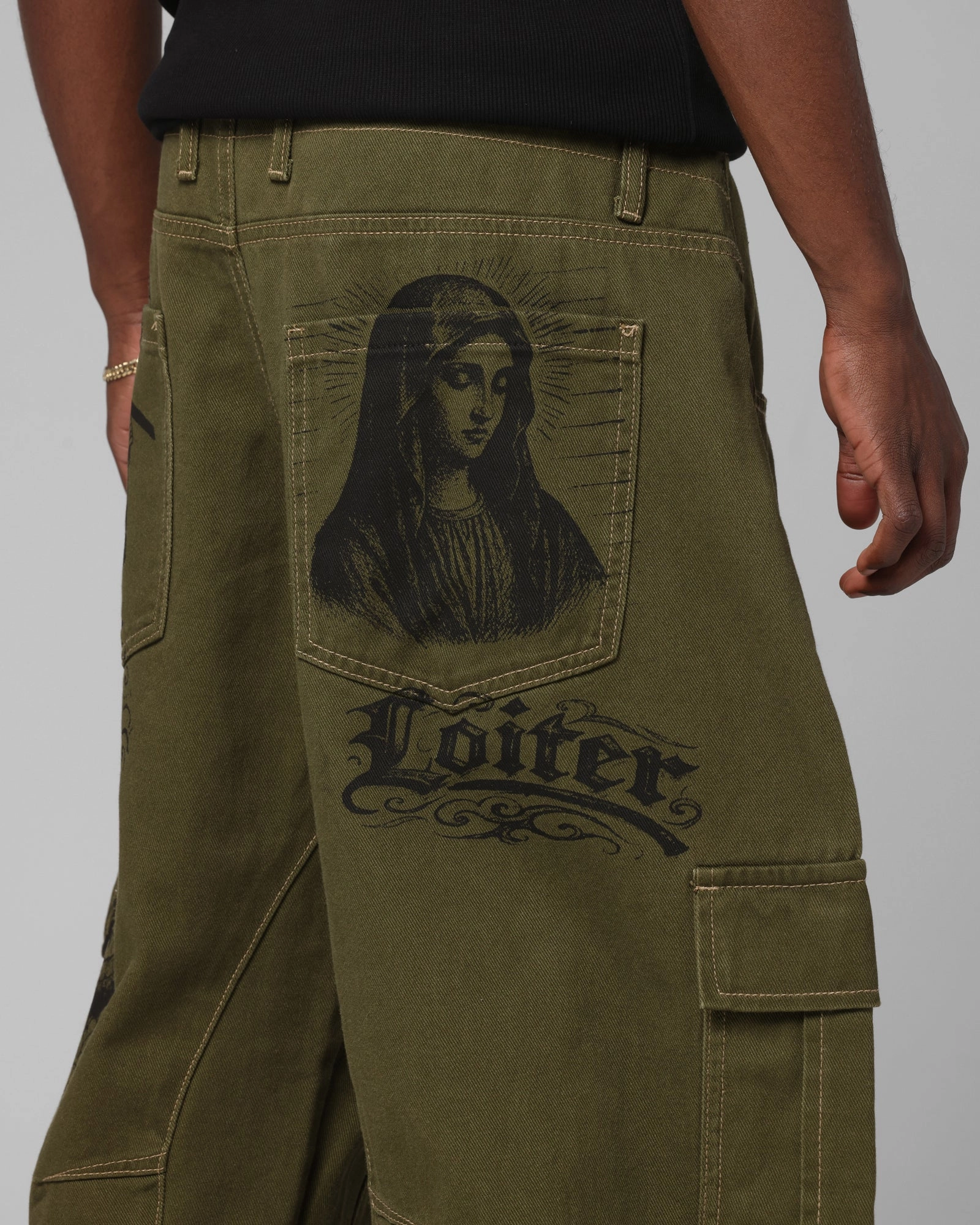 Loiter Layered Holy Fire Cargo Pants Khaki Long Wear Comfy Essentials Wear