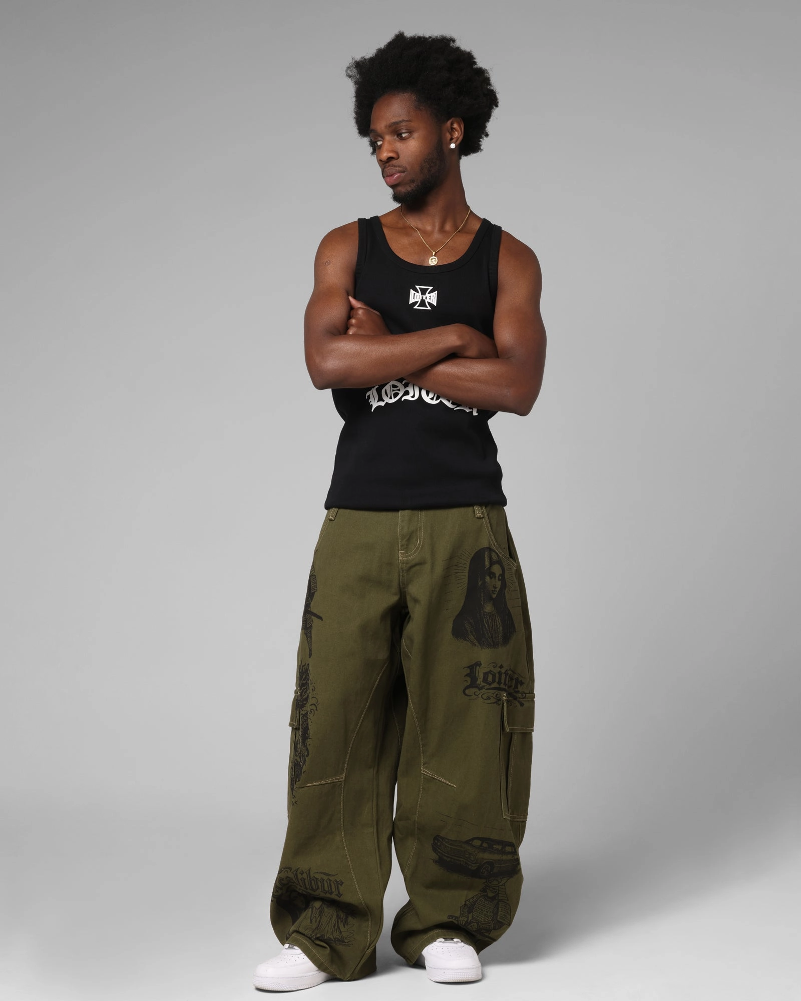 Eco Friendly Dye Process Loiter Layered Holy Fire Cargo Pants Khaki