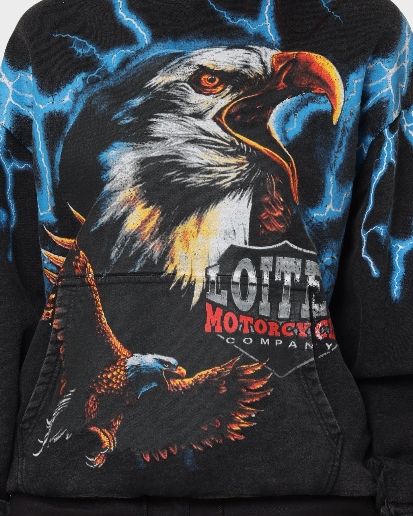 FlexFit Technology Biodegradable Fiber Loiter Lightning Eagle Vintage Hoodie Vintage Black