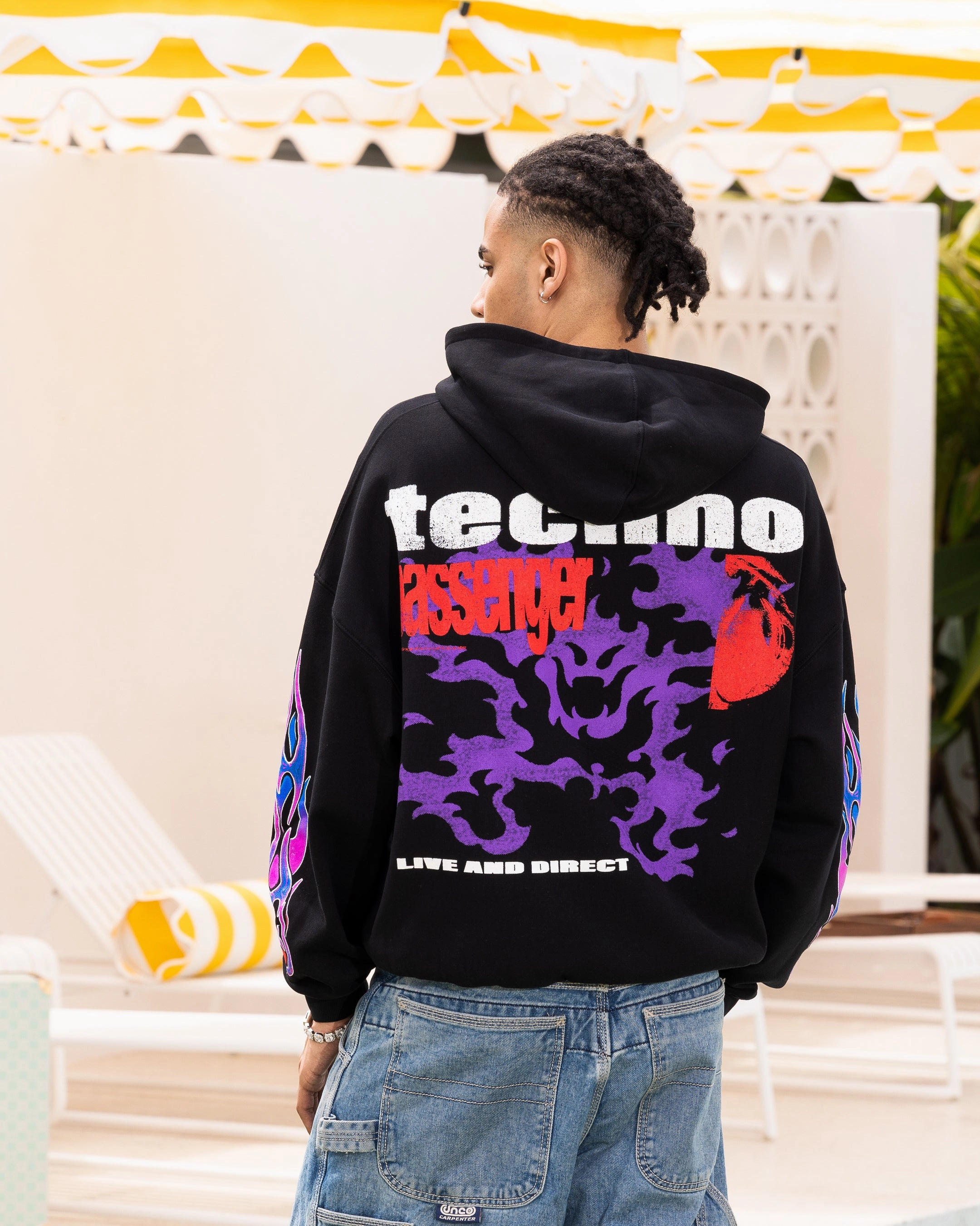 Loiter Live In Direct Vintage Hoodie Black NonIrritatingStitching DoubleStitchedHem