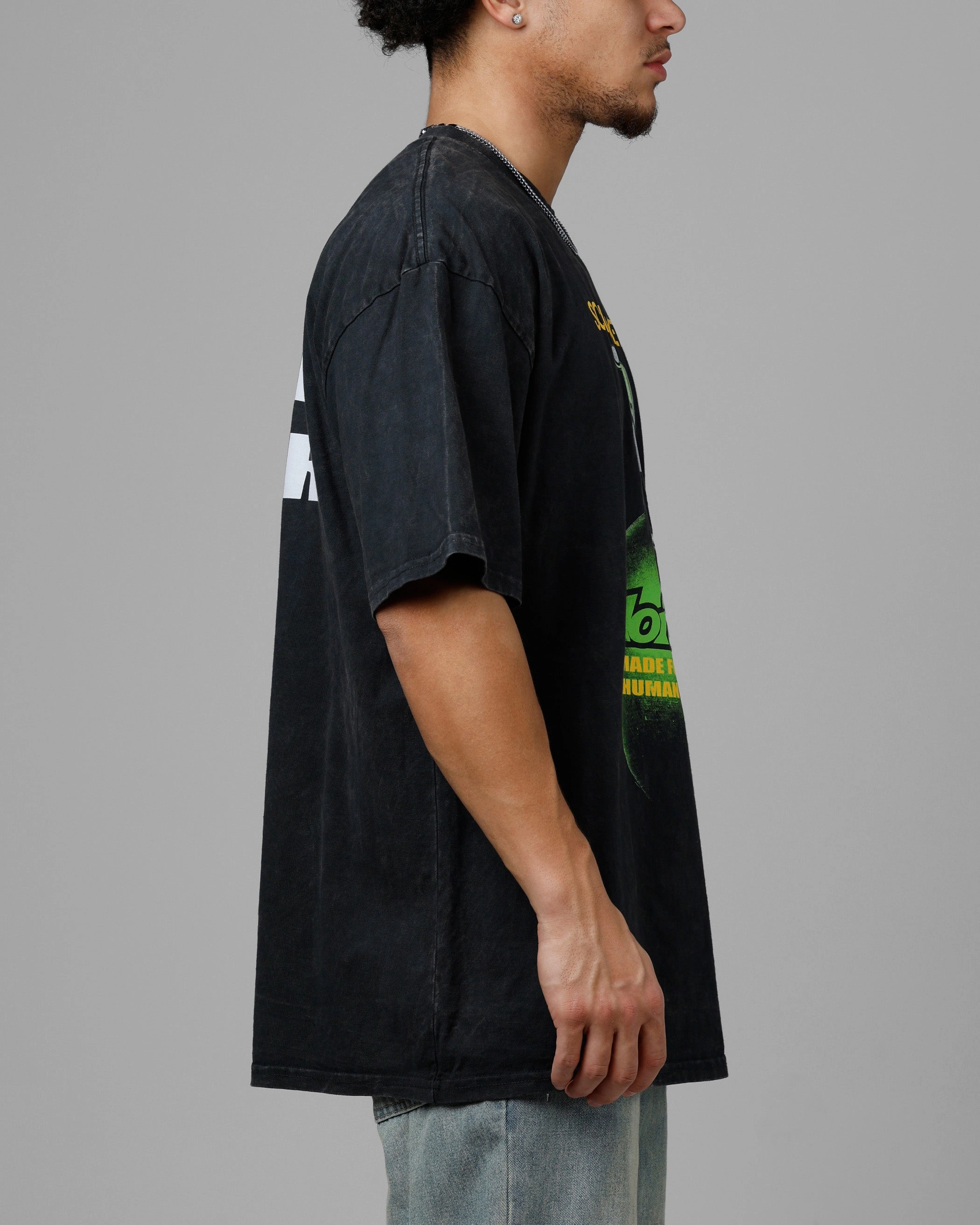 Loiter Live Laugh Love Drop T-Shirt Black Acidwash ButterySoftTextile NoSlip Grip