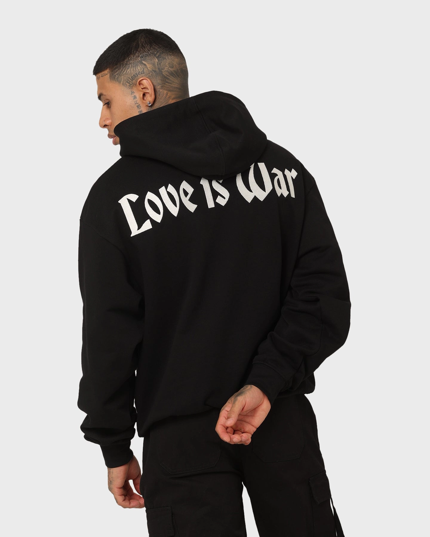 LatticeKnit Loiter Love Is War Hoodie Black