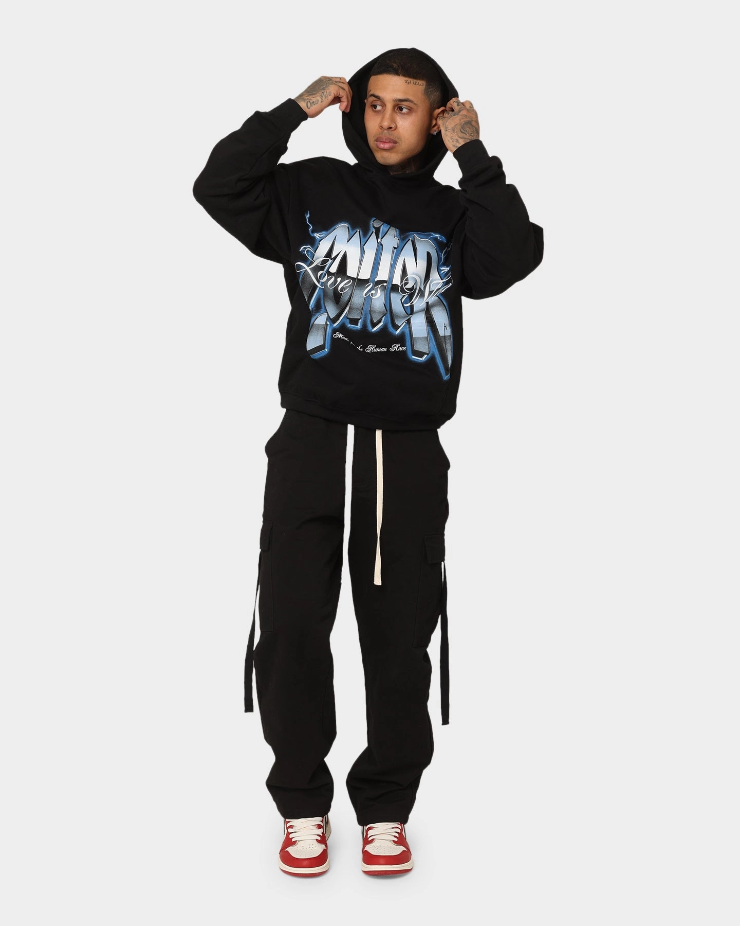 Minimalist Silhouette Cut Loose Sweater Loiter Love Is War Hoodie Black