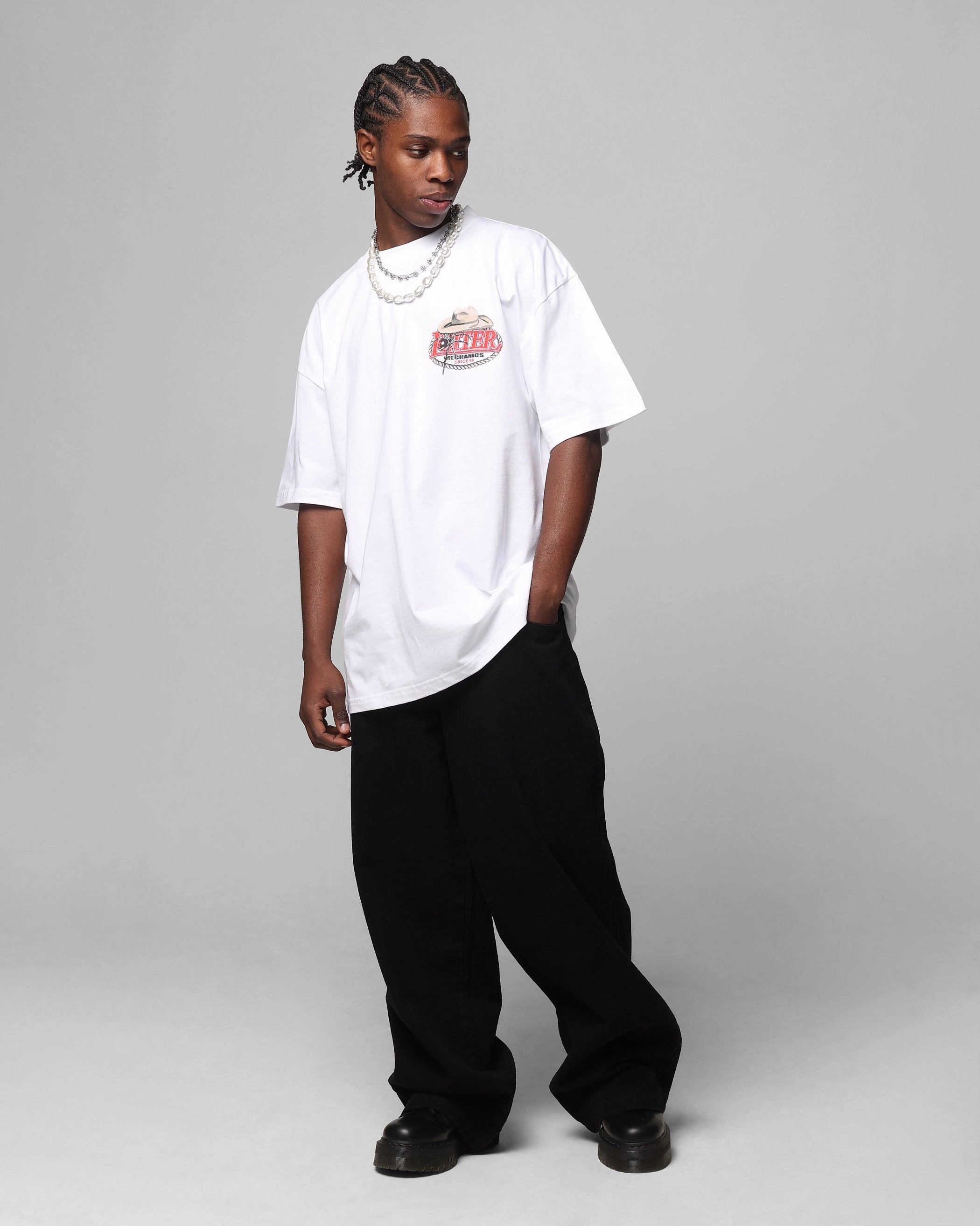 Stretch Fit Top Loiter Mechanic Drop T-Shirt White