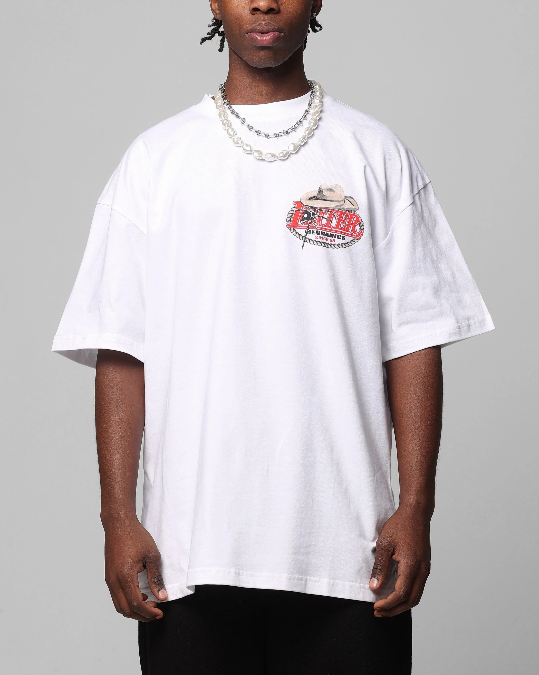 Loiter Mechanic Drop T-Shirt White UVProtection Coating Ergonomic Cut