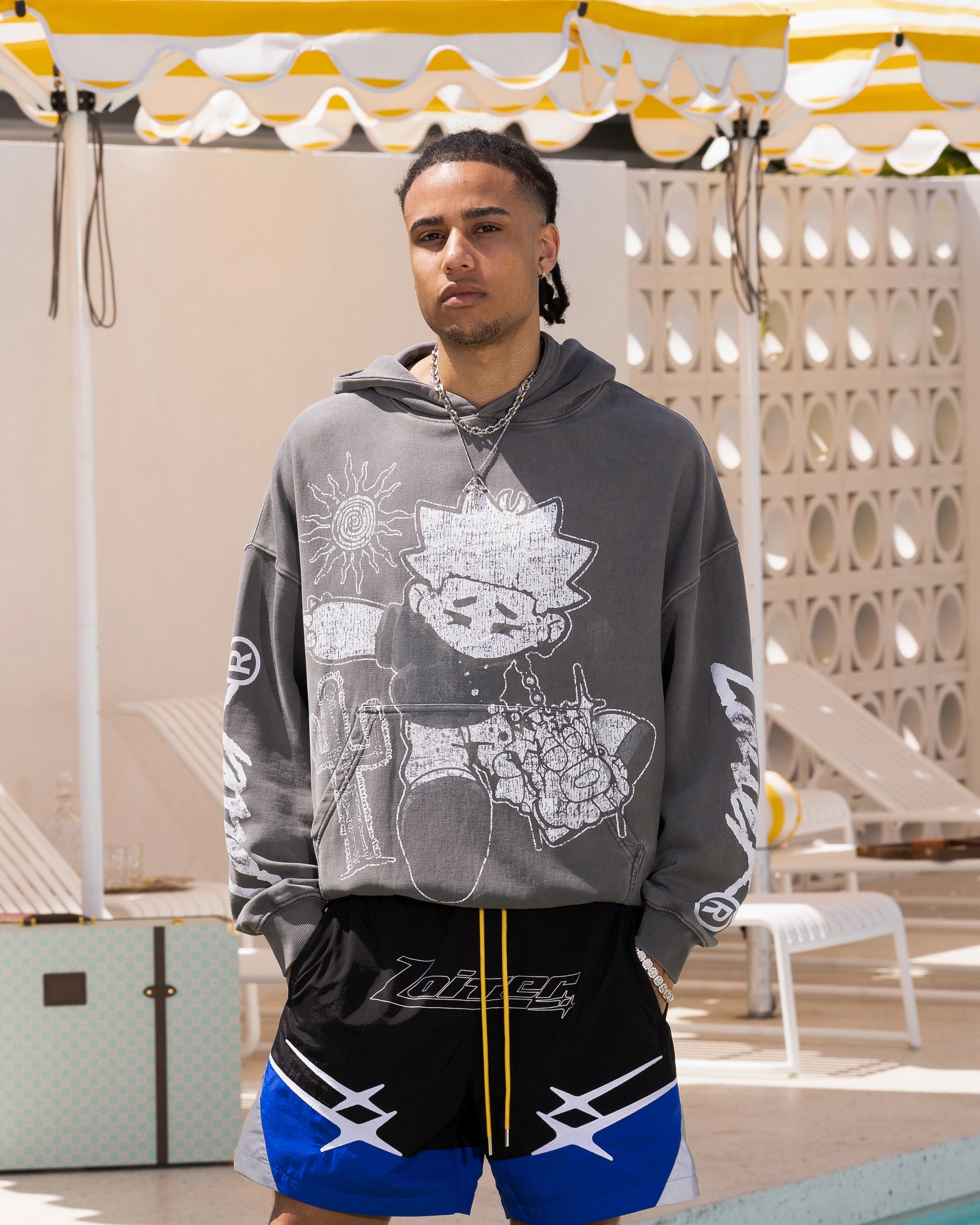 Odor Resistant Treatment Bamboo Derived Material Loiter Midsummer Vintage Hoodie Charcoal