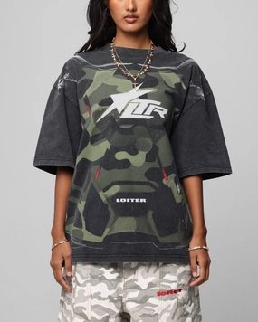 Loiter Motocross Vintage T-Shirt Vintage Black Seamless Design Layered Hem Detailing