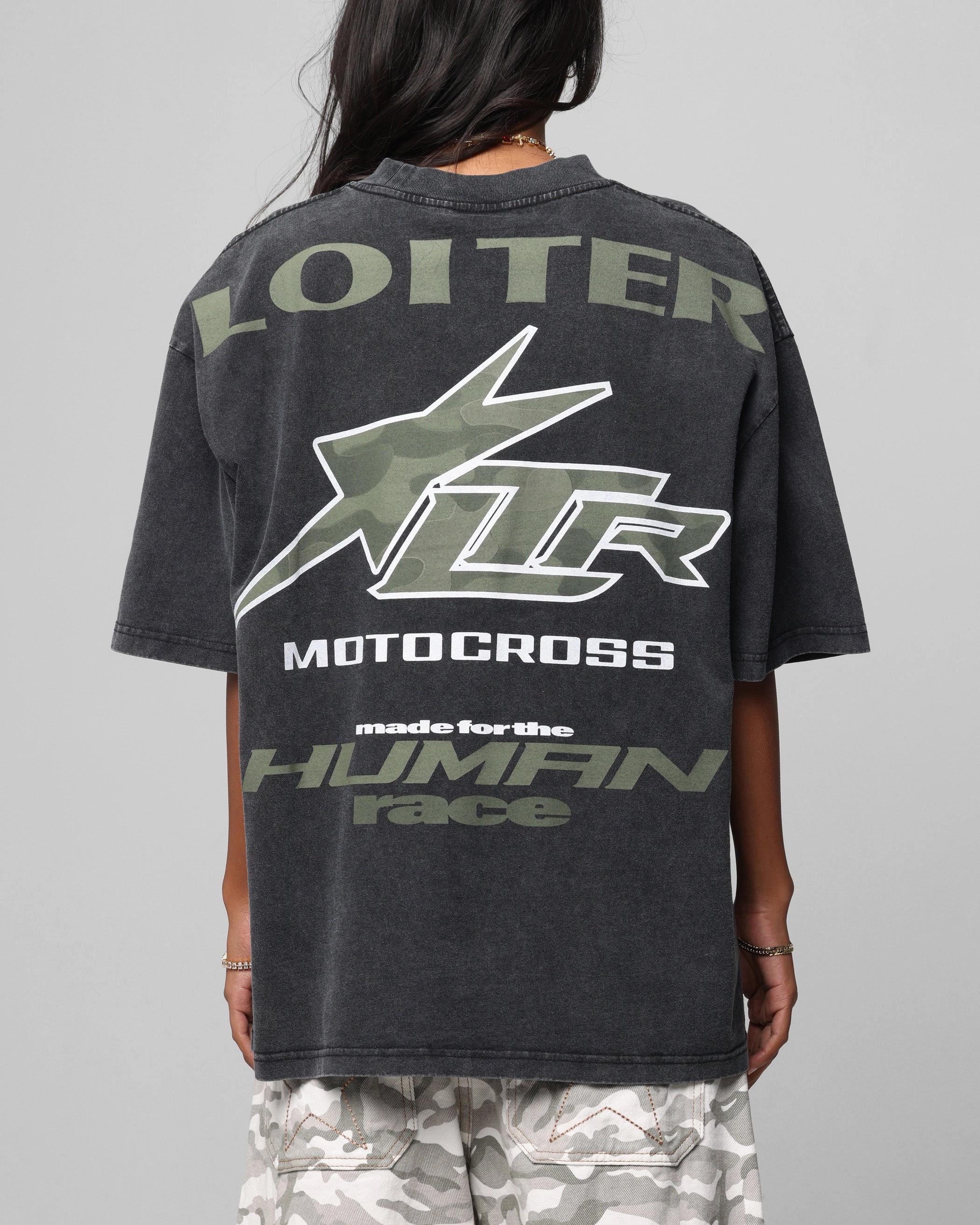 WrinkleResistant Cloth Smooth Zipper Integration Loiter Motocross Vintage T-Shirt Vintage Black