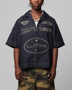 Loiter Motor Denim Button Up Shirt Indigo BreathableMeshPanels