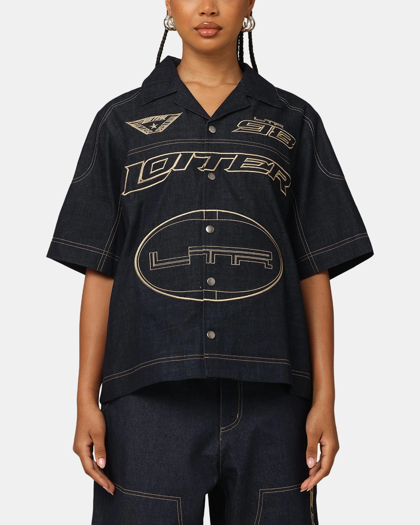 Loiter Motor Denim Button Up Shirt Indigo Ultrasoft Inner Lining