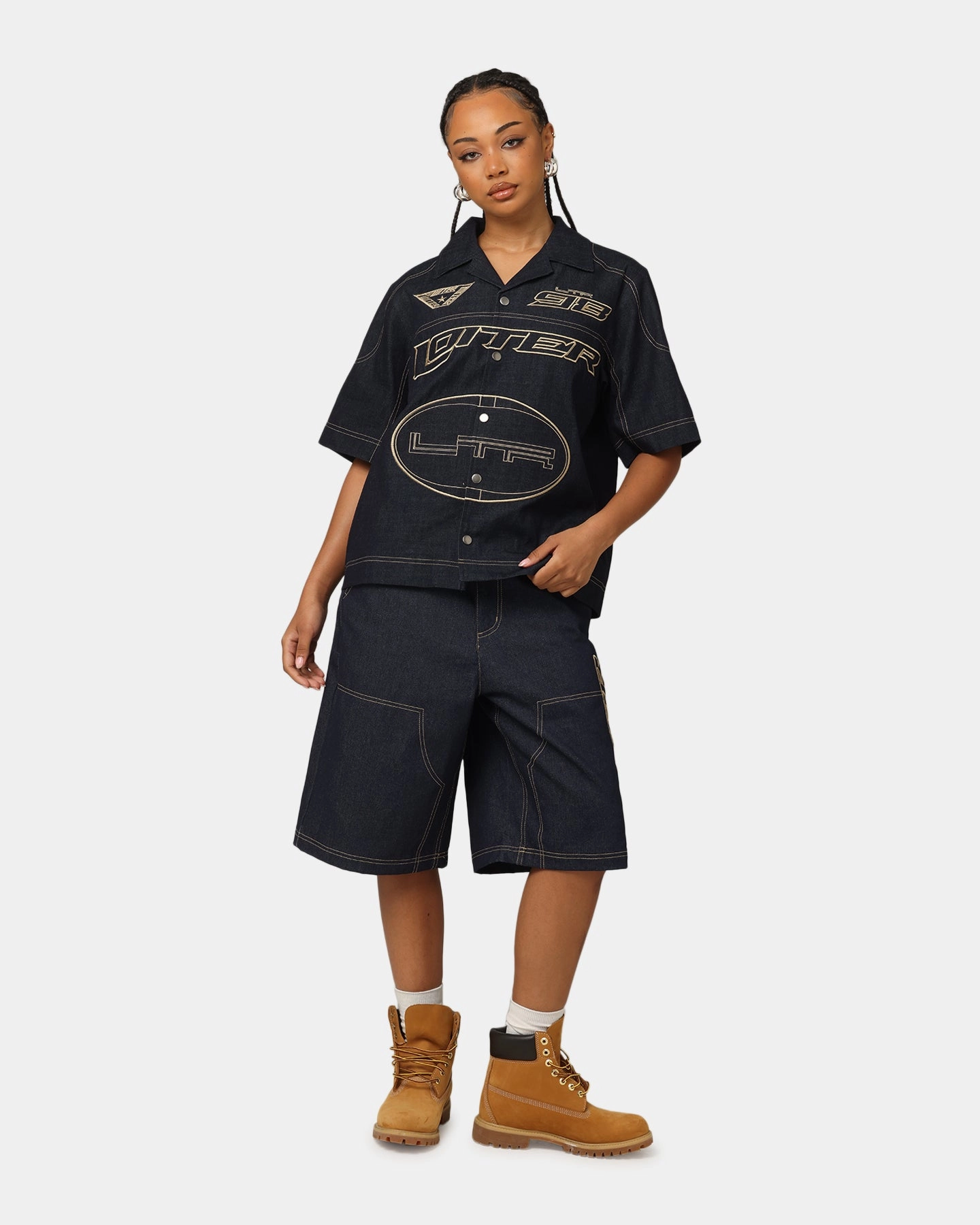 Loiter Motor Denim Button Up Shirt Indigo Recycled Polyester Blend