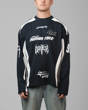 SmoothZipper Interlock Stitching Loiter Night Crawler Long Sleeve T-Shirt Black/White