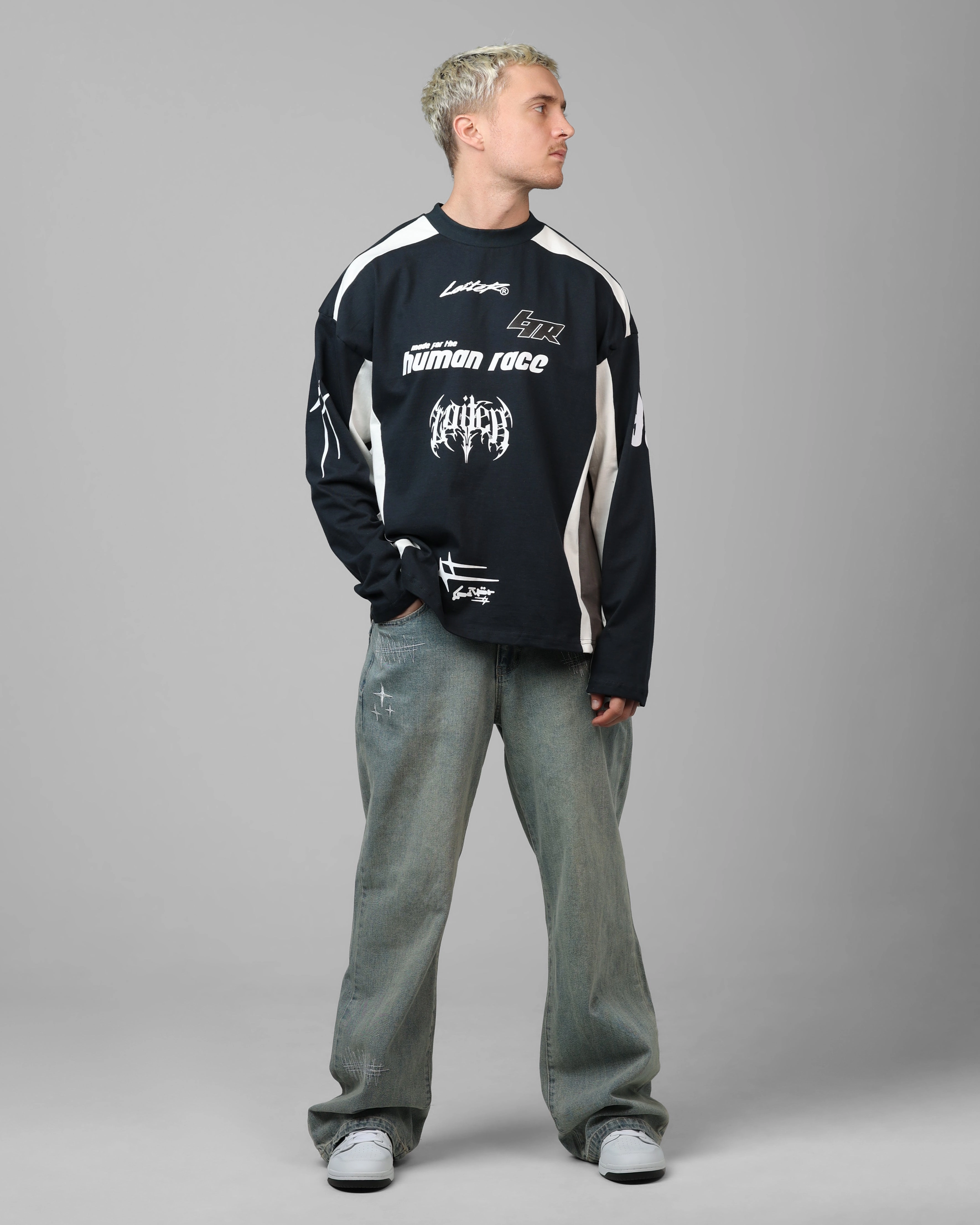 Formal top Loiter Night Crawler Long Sleeve T-Shirt Black/White