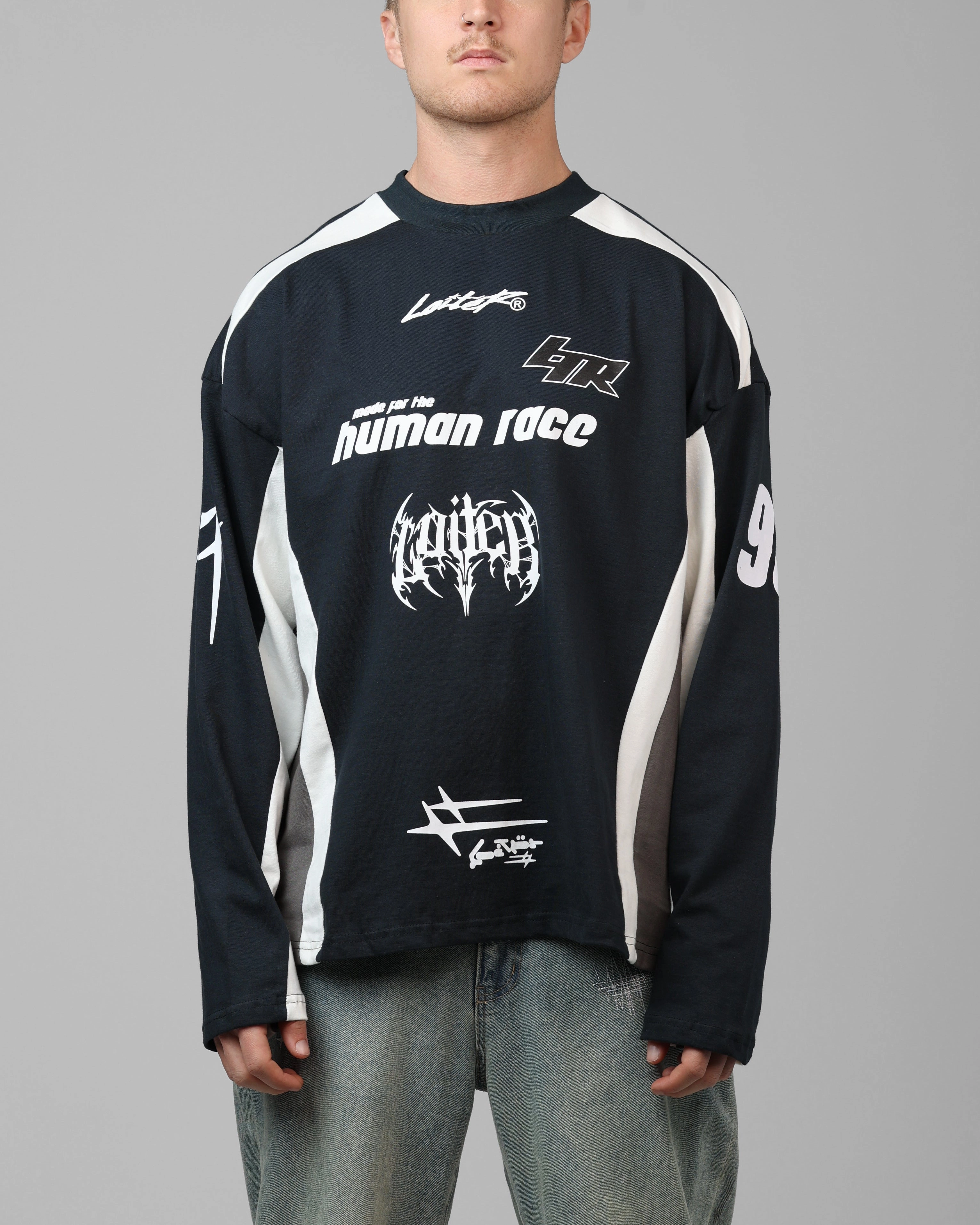 SmoothZipper Interlock Stitching Loiter Night Crawler Long Sleeve T-Shirt Black/White