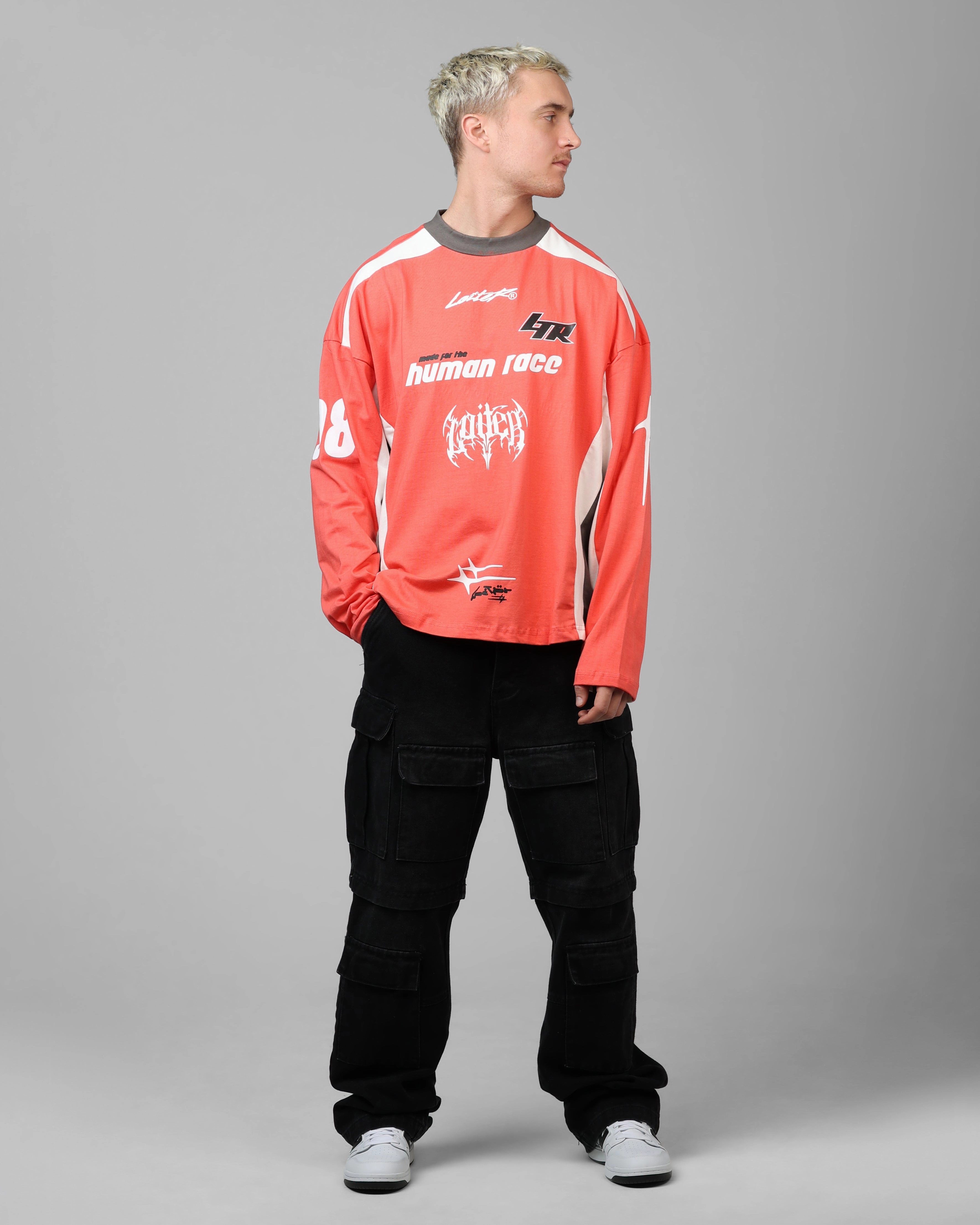 Loiter Night Crawler Long Sleeve T-Shirt Red/Black Wrinkle Resistant Texture