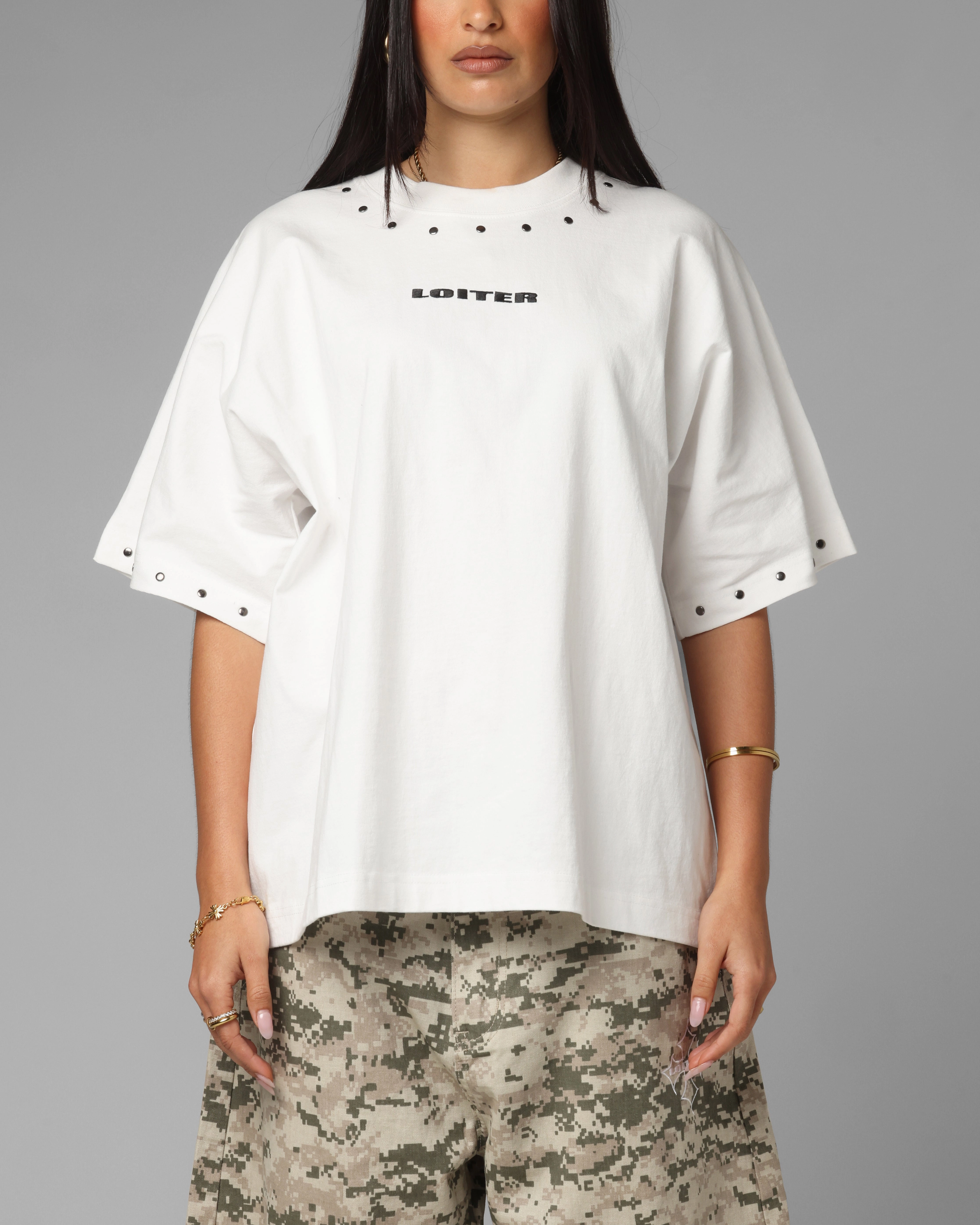 Compression Gradient Asymmetrical hem Loiter Opaque Boxy T-Shirt Off White
