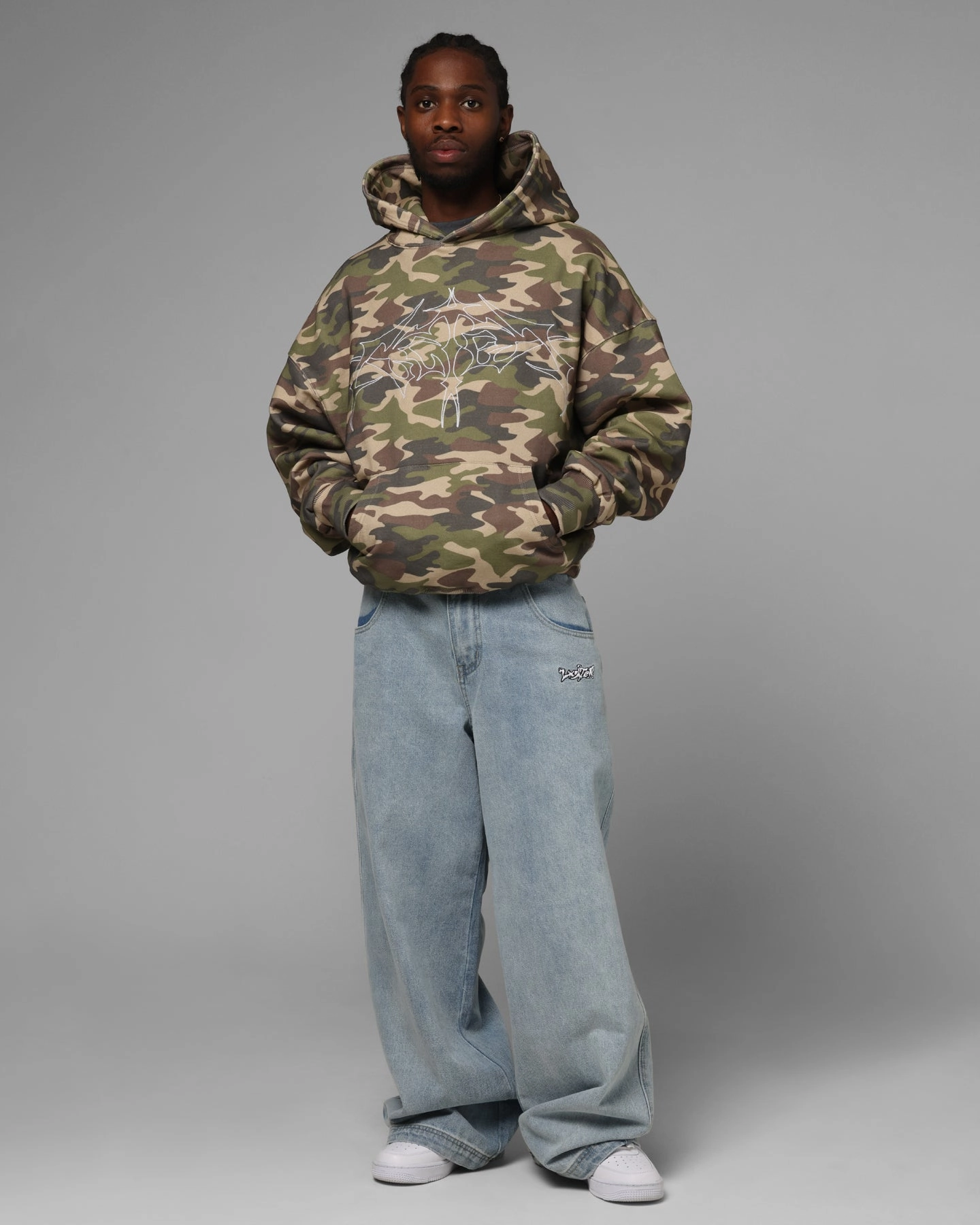 DoubleNeedle Stitching Casual Tee Loiter Opaque Premium Hoodie Camo