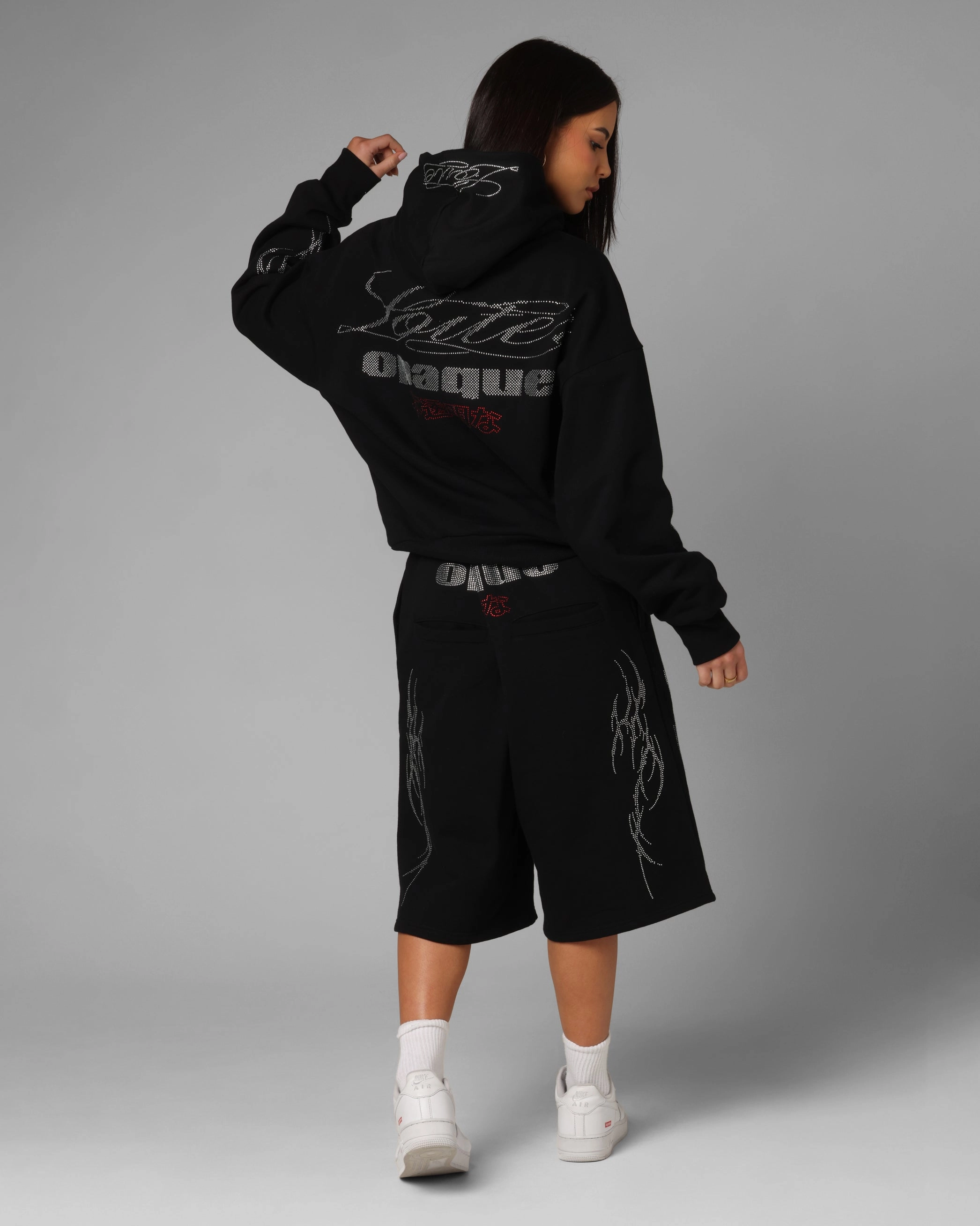 Loiter Opaque Rhinestone Premium Hoodie Black Hypoallergenic Textile