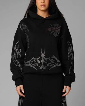 Loiter Opaque Rhinestone Premium Hoodie Black AbrasionResistant Fabric ThermalInsulation